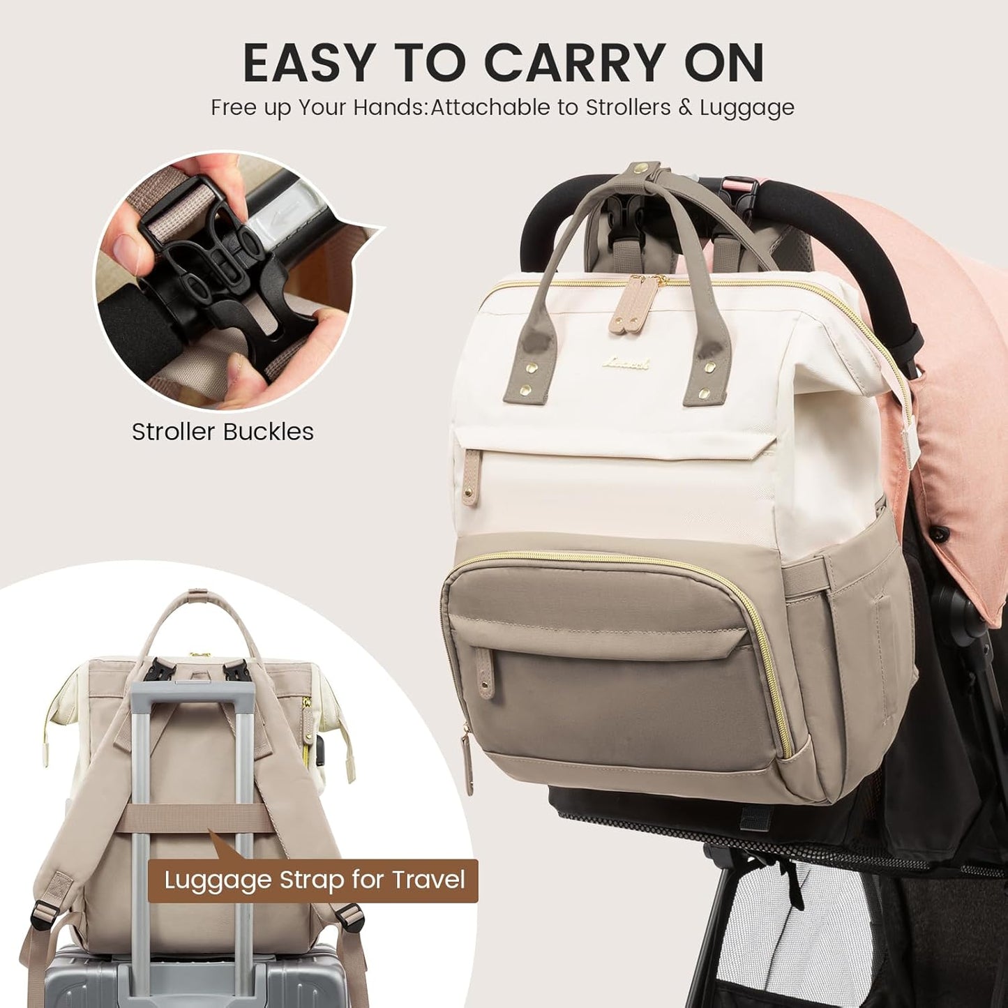 LOVEVOOK Diaper Bag Backpack, Baby Bag with Changing Station, Large Diaper Backpack for Moms Dads, Waterproof Leather Accents Baby Boy and Girl Bag for Travel Baby Essentials