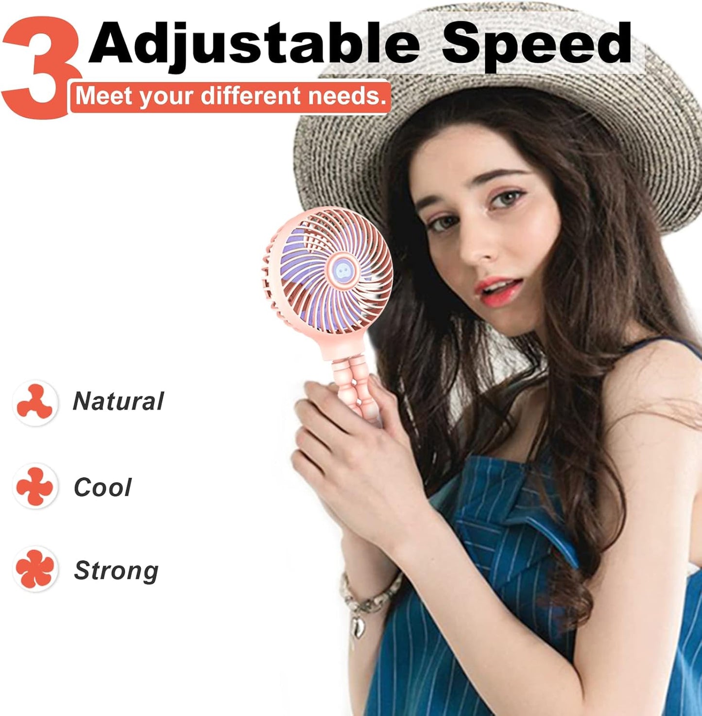 TRELC Mini Handheld Stroller Fan, Personal Portable Baby Rechargeable Fan With Flexible Tripod, Upgraded Version, Gift for Children Office Treadmill Room Car Traveling BBQ Gym (Pink)