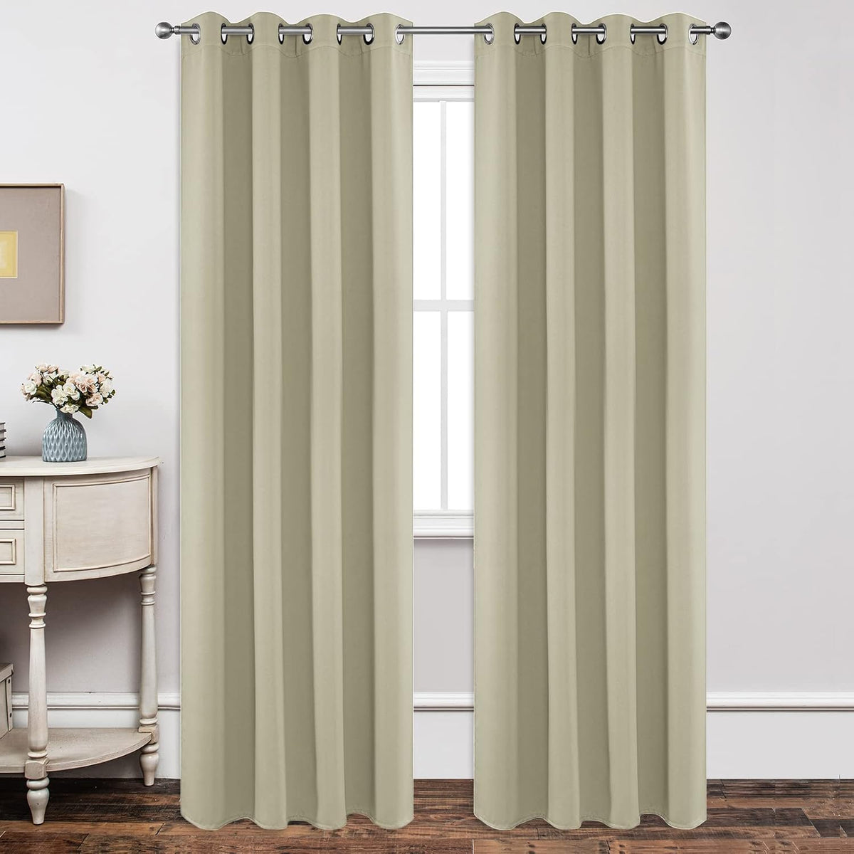 Joydeco Beige Curtains 95 Inches Long 2 Panels Set, Thermal Insulated Long Curtains& Drapes 2 Burg, Room Darkening Grommet Drapes for Living Room Bedroom Window (W52 x L95 Inch, Light Beige)