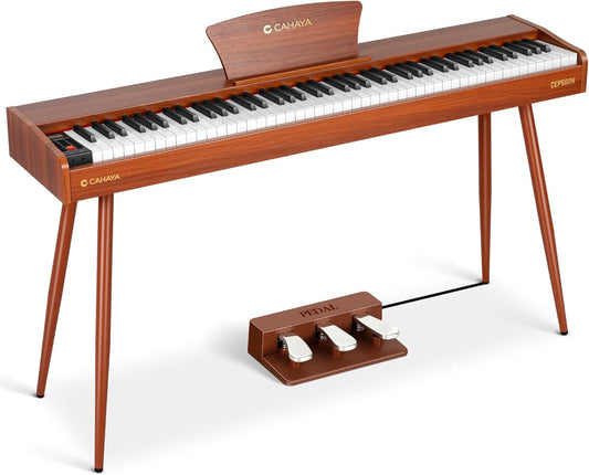 CAHAYA Digital Piano 88 Key - Full-size Weighted Electric Piano Wooden Body with 380 Sounds Triple Pedal for Beginners Supports USB-MIDI