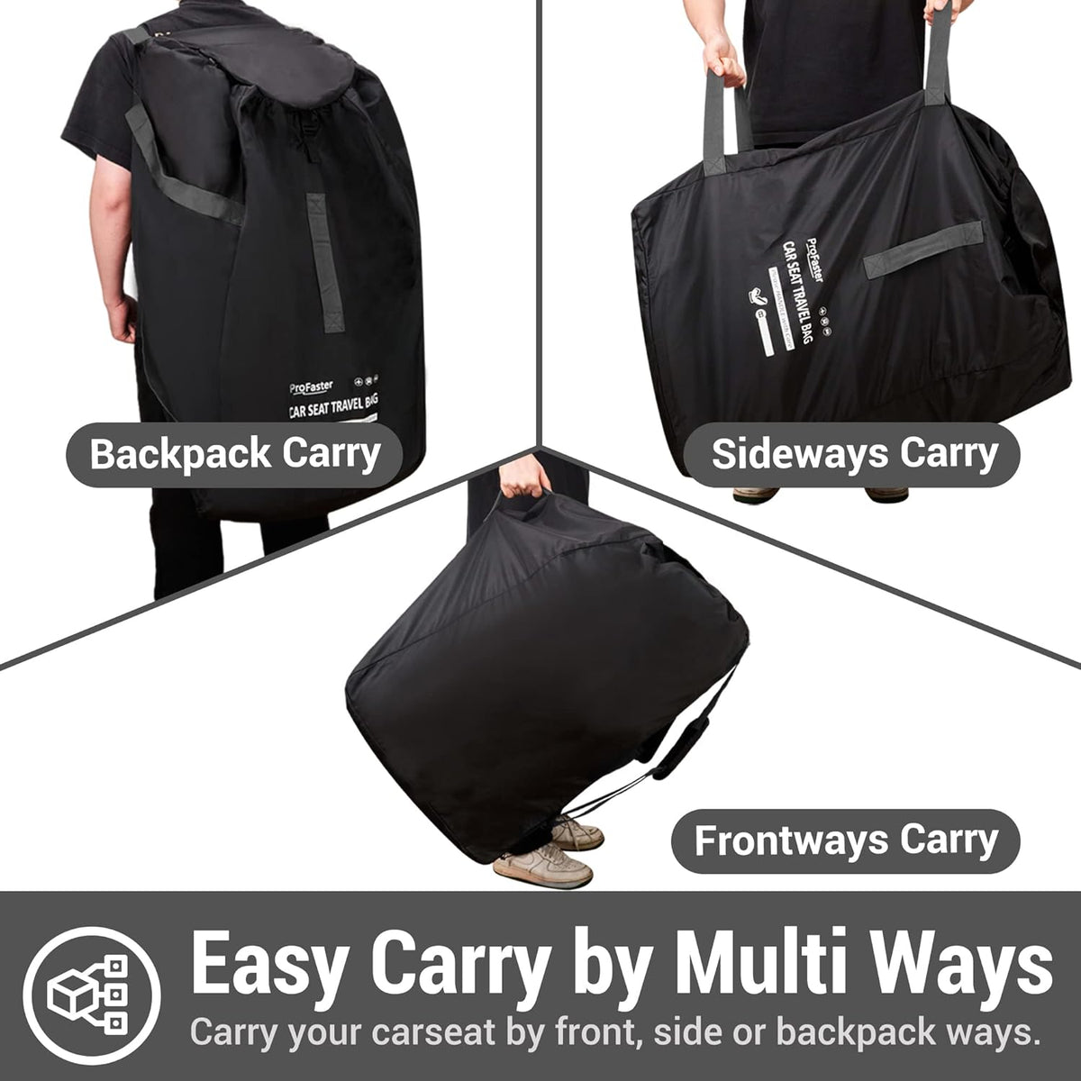Car Seat Travel Bag Backpack for Air Travel Universal Infant Carseat Gate Check Bag Cover for Airplane, Foldable with Pouch, Gray
