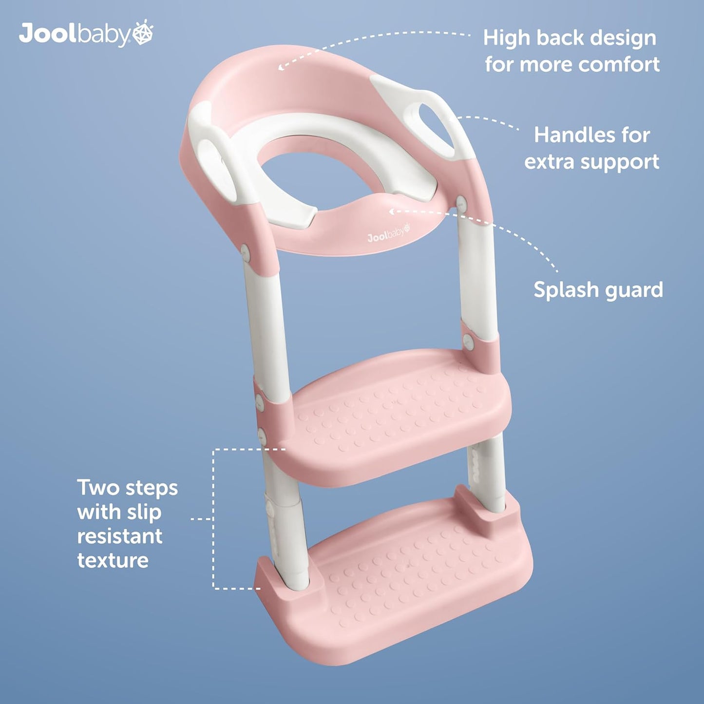 Jool Baby Potty Training Seat with 2 Step Ladder for Toddlers - Soft Cushioned Seat & Splash Guard, Adjustable Height (Pink)