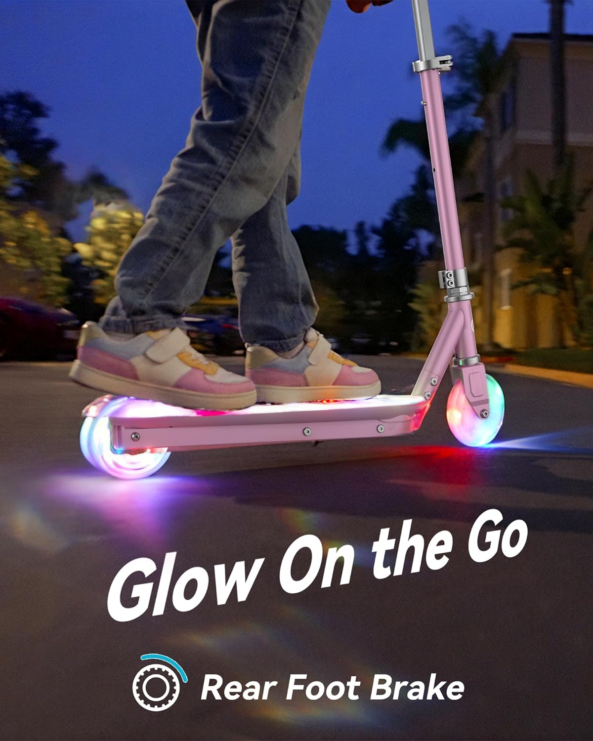 Gyroor Kids Electric Scooter with LED Lights – 2-Level Adjustable Handlebar, 5 MPH Safe Speed, Foot Sensor Start, Rear Brake, 2-Hour Charge, 121 lbs Max Load, for Boys & Girls Ages 6-12