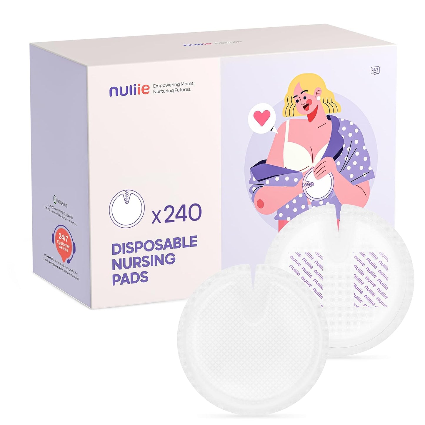 Nuliie Super Absorbent & Featherlight Disposable Nursing Pads 240 Count, Stay Dry, Soft & Breathable Breast Pads for Leaking Milk, Leakproof, Individually Packaged Breastfeeding Essentials for Moms