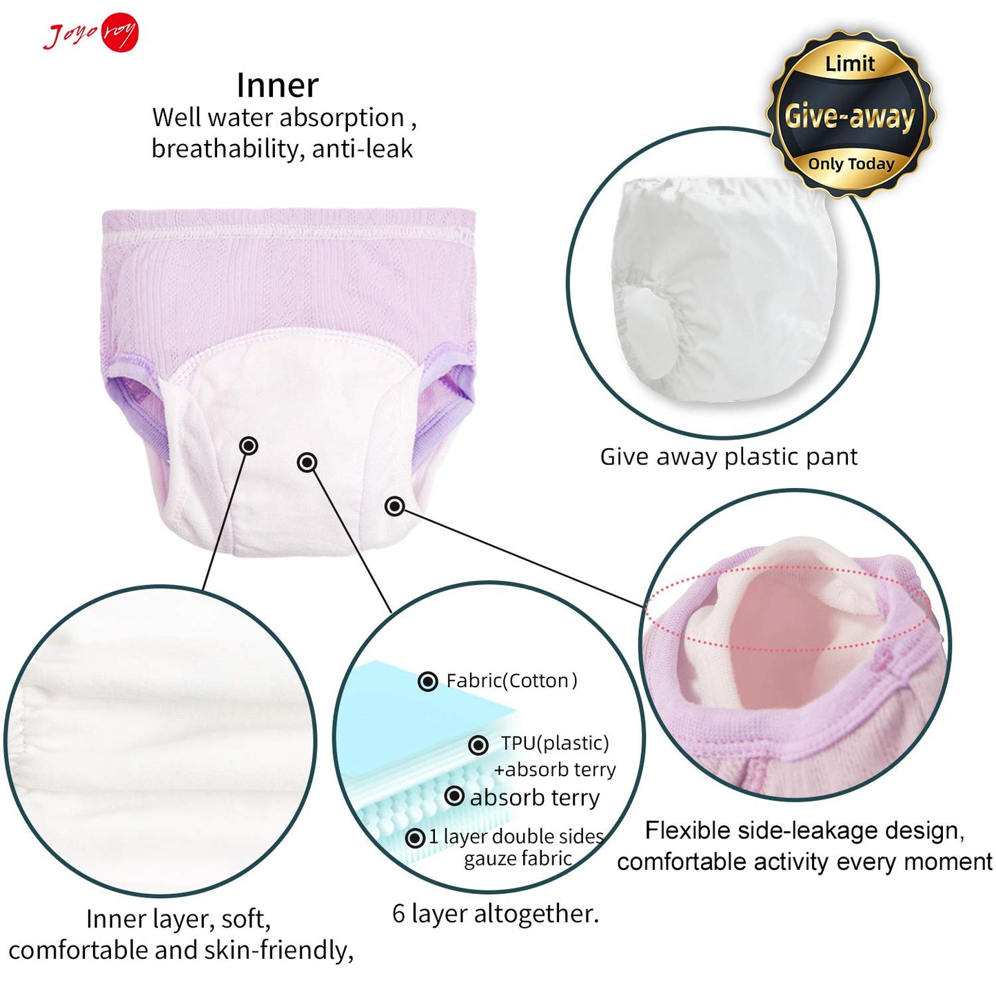 Joyo Roy Toddler Potty Training Underwear 5t Breathable 100% Cotton Girls Potty Training Pants Absorbent Double Thigh Wings for Antileak Pee Pants