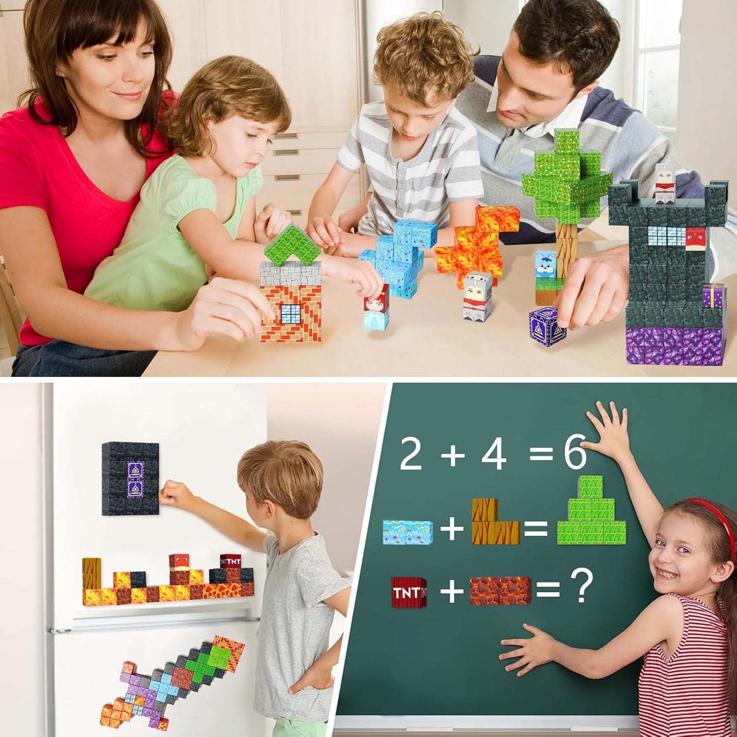 Magnetic Blocks -Adventure at Lava World Blocks Set - Magnetic Cubes Building Blocks Toys for Halloween Christmas Birthday Gift - STEM Sensory Toys for 3+ Years Old Girl Boys