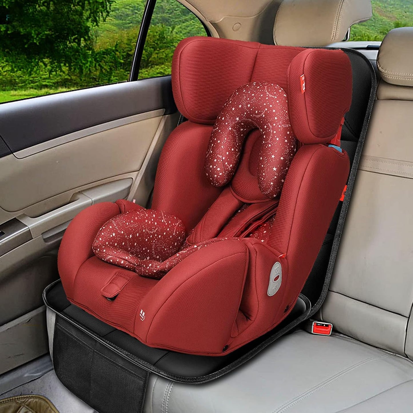 Car Seat Protector 1 Pack Car Seat Cushion Mat Thickest Padding,Waterproof 600D Fabric Car Seat Covers for Non-Slip Backing Mesh Pockets for Baby and Pet (Black, 1 Pack)