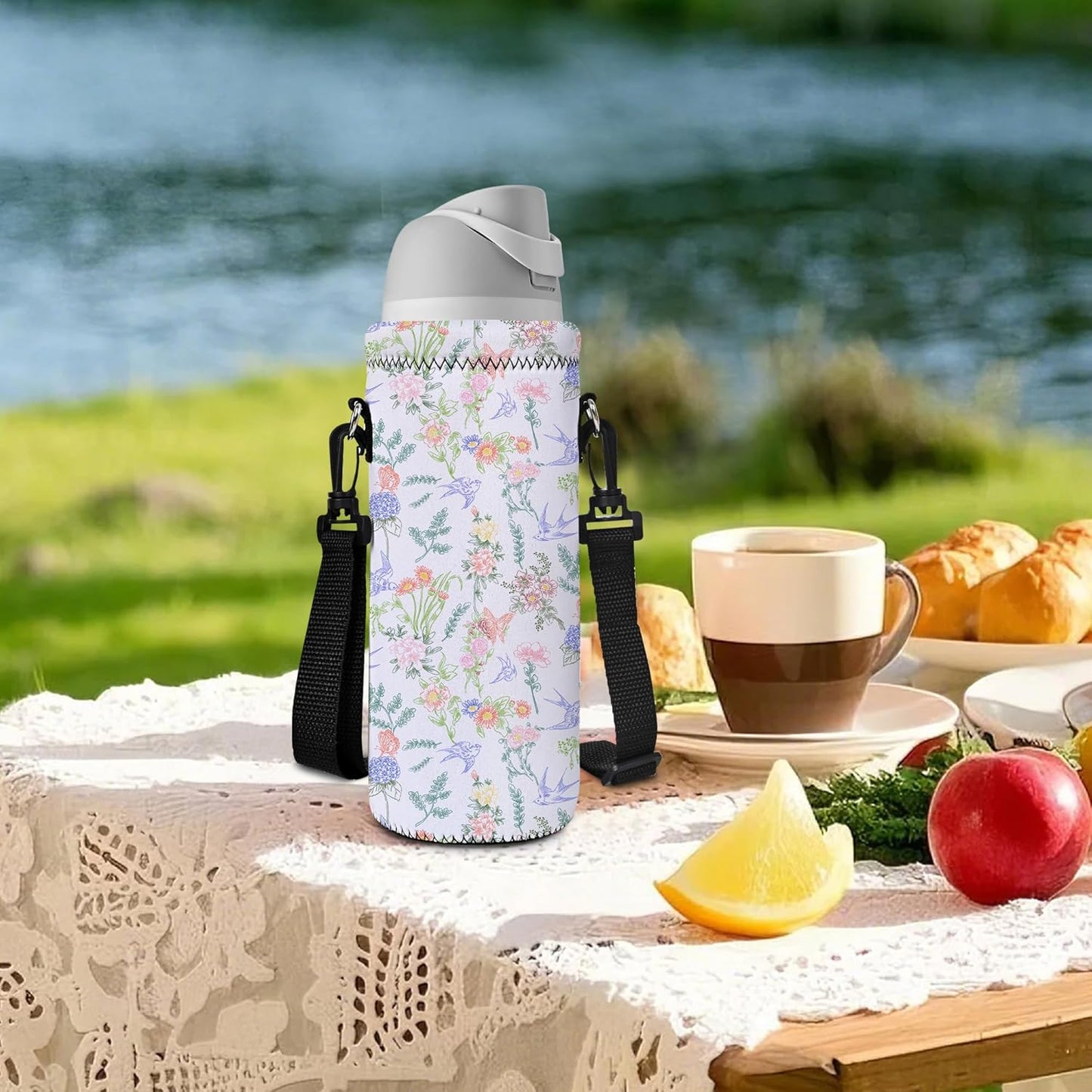 RICHEN Neoprene Water Bottle Carrier Bag with Adjustable Shoulder Strap,Insulated Water Bottle Cover for Stainless Steel/Glass/Plastic Bottles
