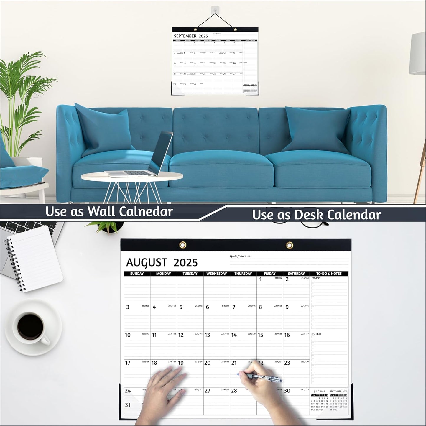 2026 Desk Calendar – Large Desk Calendar 2026, 22'' x 17'', Jan 2026 - Dec 2026, 2026 Desk/Wall Calendar with Desk Pad, To-do Lists, Ruled Blocks, Corner Protectors