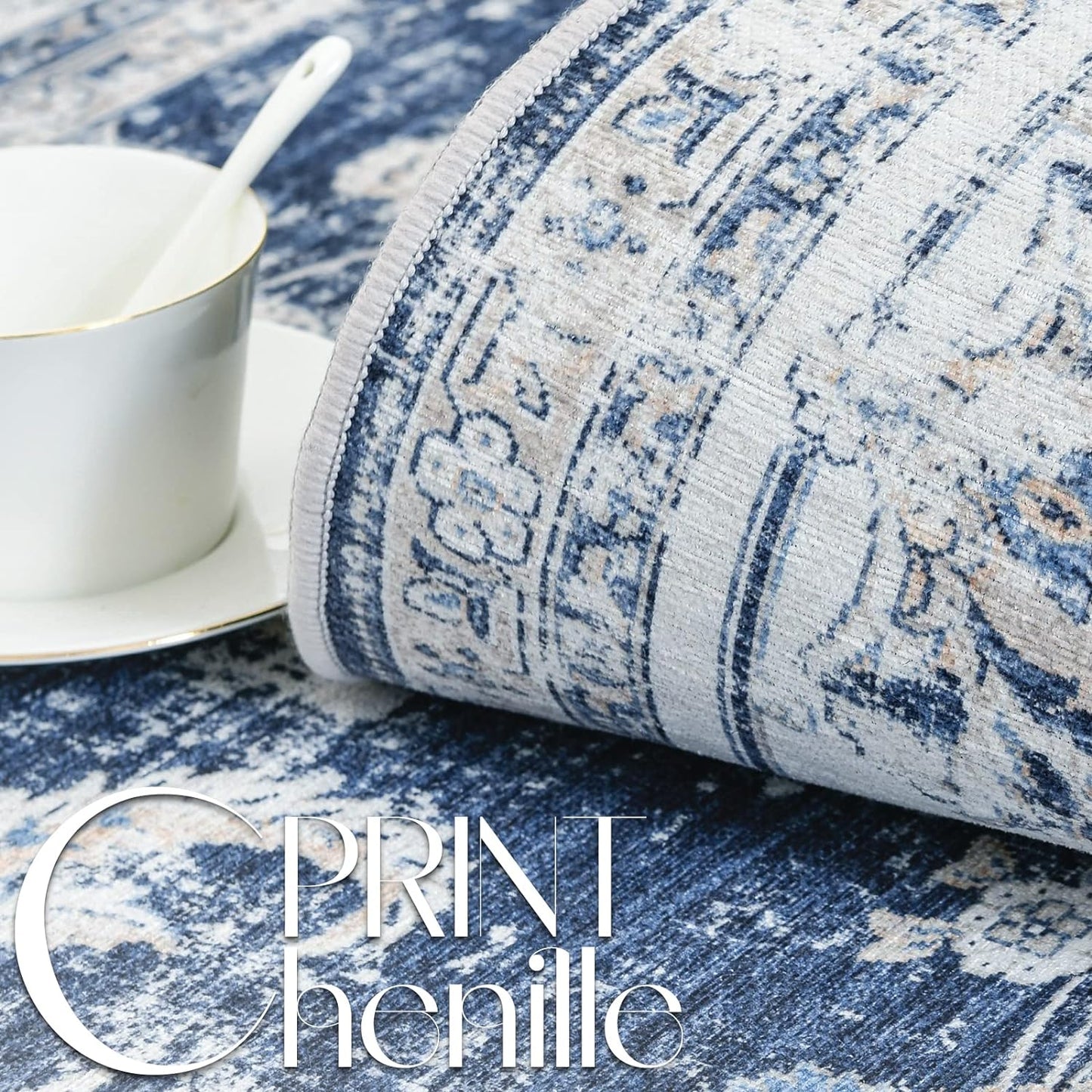 jinchan Runner Rug 2x6 Machine Washable Hallway Rug Dark Blue Vintage Floral Print Non-Slip Low Pile Ultra-Thin for Kitchen,Entryway,Laundry Room,Bedroom,Farmhouse (2‘x6’,Dark Blue)
