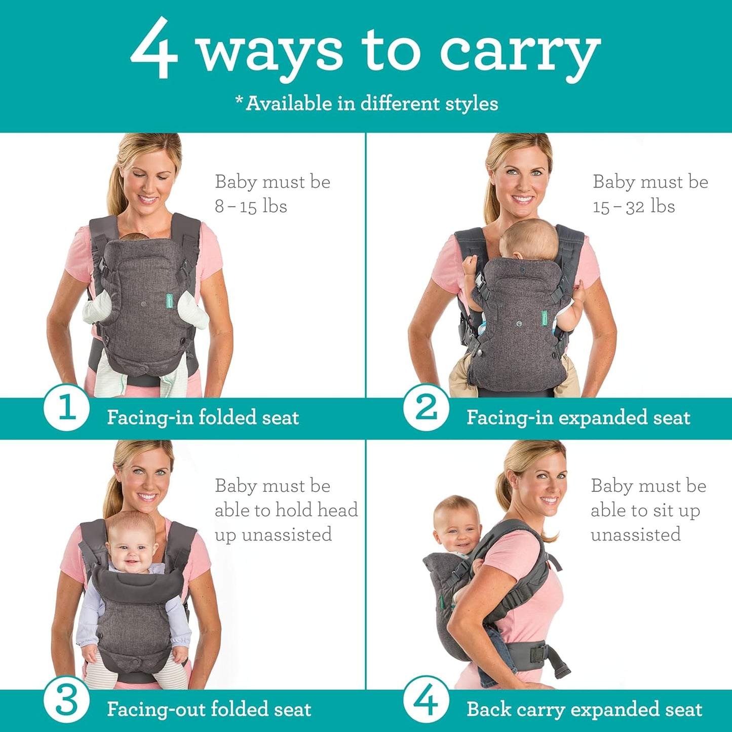 Infantino Flip Advanced 4-in-1 Baby Carrier - Ergonomic, Convertible, Face-in and Face-Out Front and Back Baby Carrier for Newborn to Toddler 8-32 lbs, Black & Gray Leopard