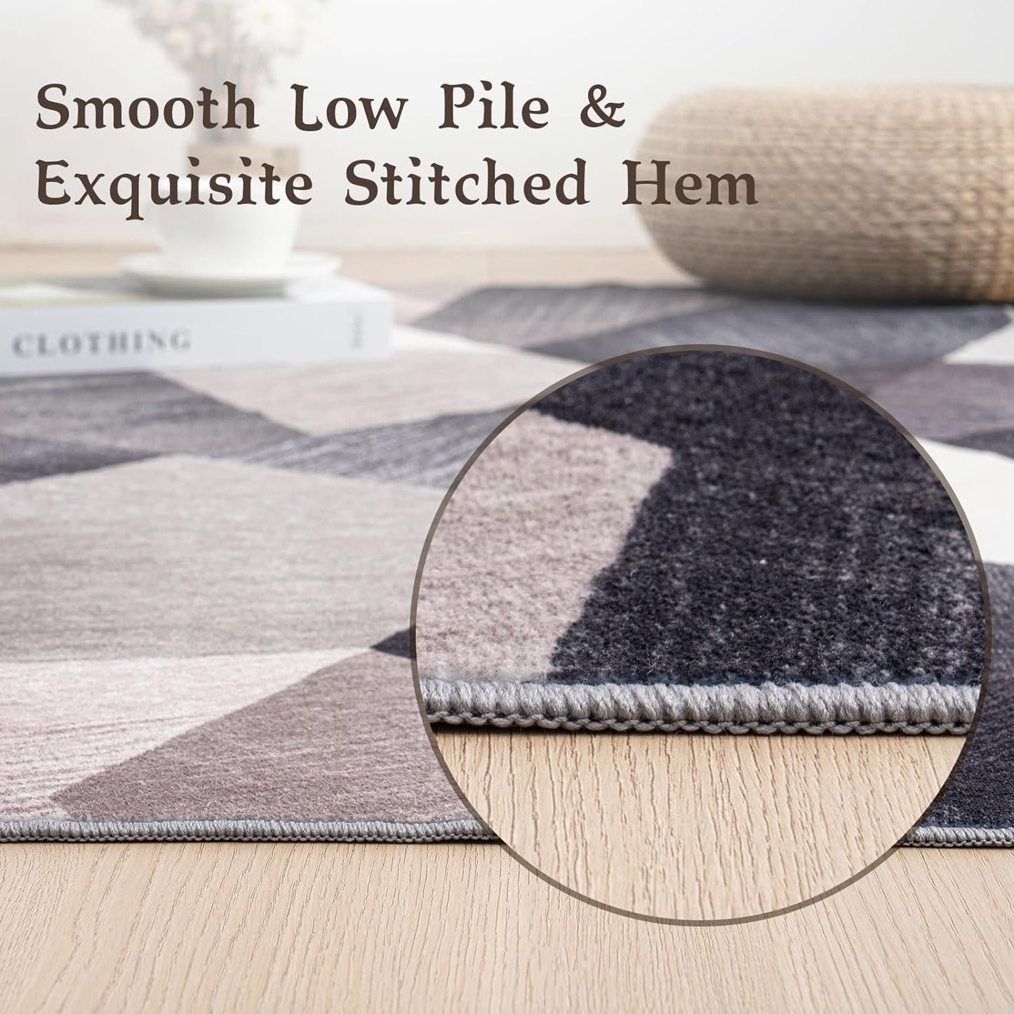 HOMFINE Washable Modern Area Rug - Geometry Style 5x7 Rugs for Living Room, Bedroom, Machine Washable Rug Soft Non Slip Non Shedding Area Rug - Green, 5'x7'