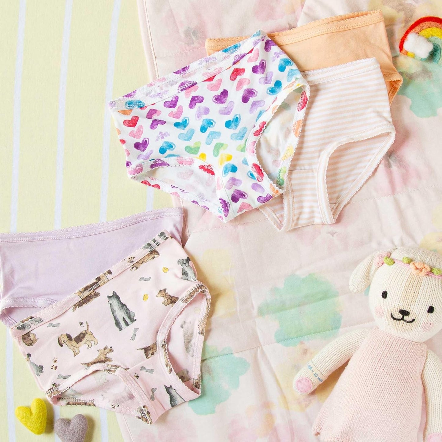 Burt's Bees Baby Toddler Girls' Underwear Set of 5 - Solids, Stripes,Prints, Tag-Free with Sizes for 2T to 8 Years Old