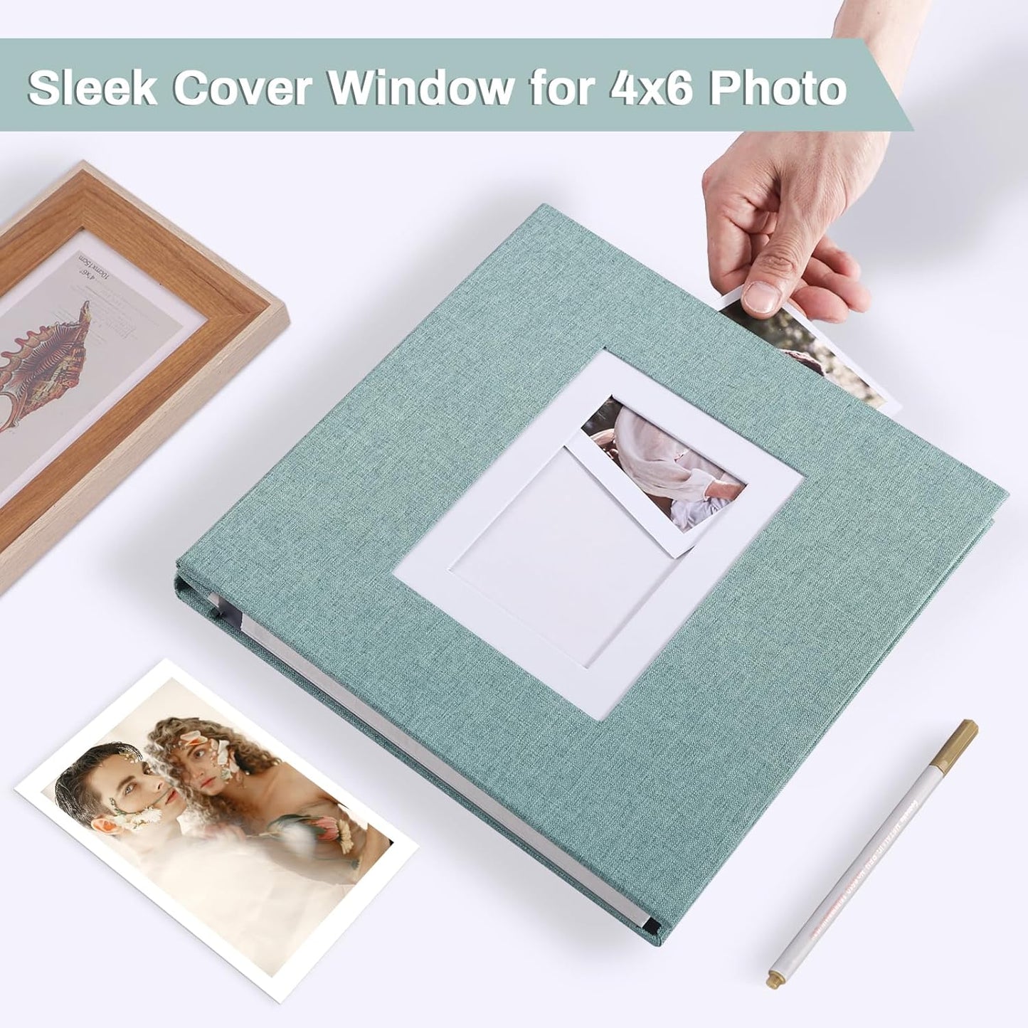 Photo Album Self Adhesive Pages Scrapbook Large Magnetic Photo Albums with Sticky Pages Scrapbooks for Wedding Baby for 4x6 5x7 8x10 Picture Photo Books 11x10.6 Green 40 Pages