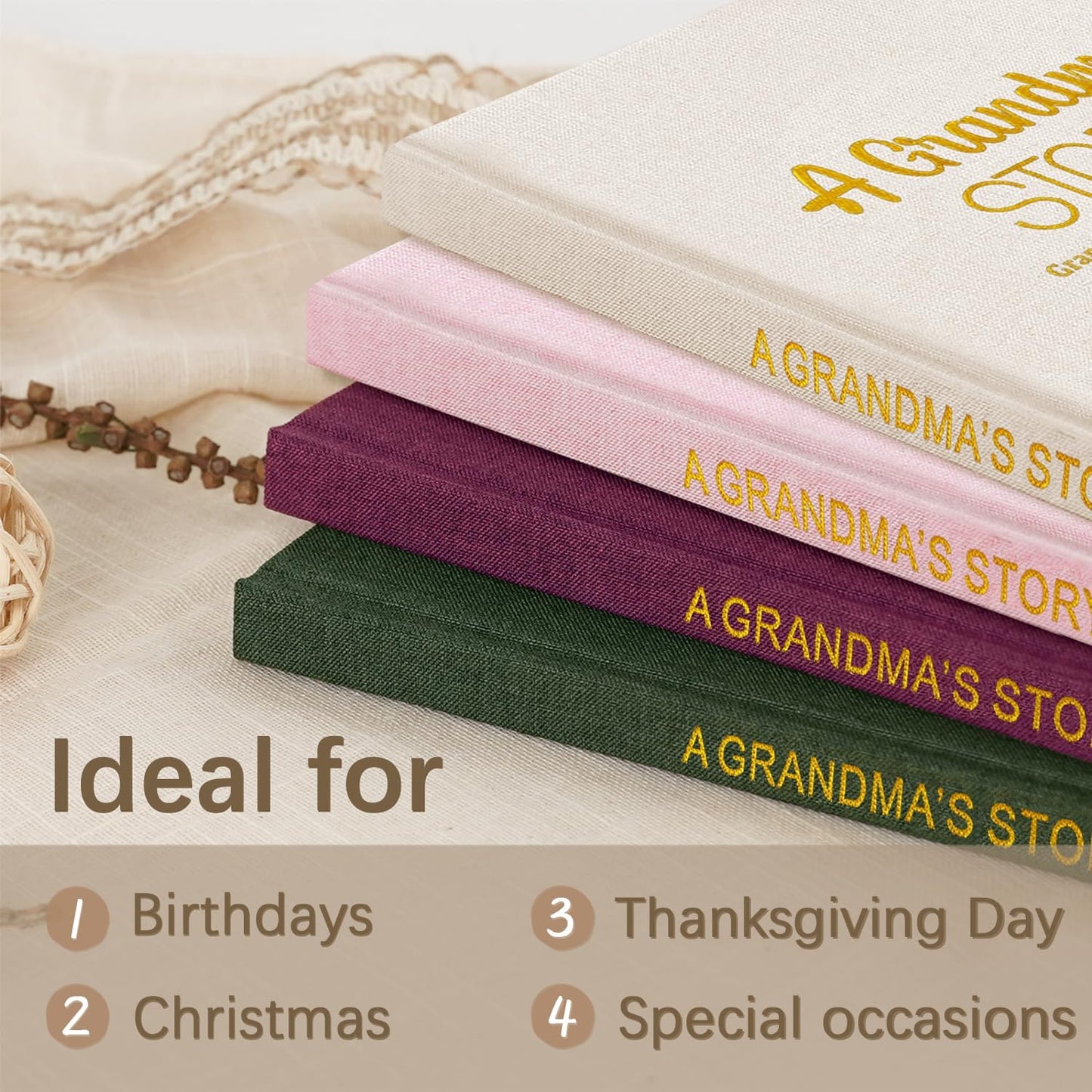 Artmag Grandma's Life Story Journal Family Keepsake Book Linen Hardcover for Grandma to Share Her Memories, with 250+ Prompt Questions Gift for Birthday Mother's Day Christmas (Pink)