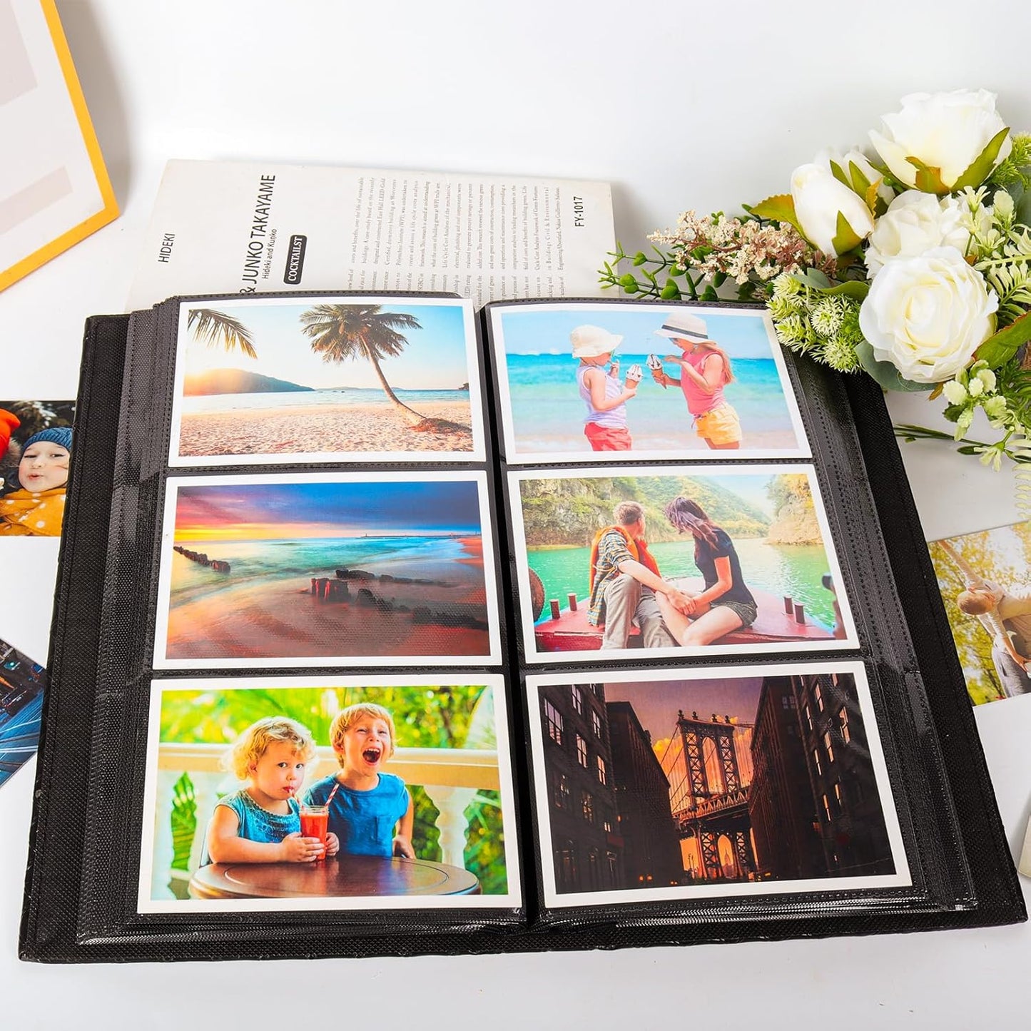 RECUTMS Photo Albums for 4x6 Photos Holds 300, 3 Per Pages Photo Picture Album PU Leather Button Grain Cover, Horizontal Photos Record Family Wedding Anniversary Baby Holiday Travel Album White