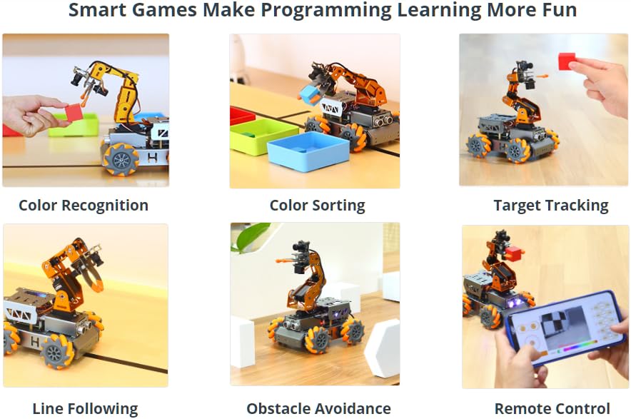 MasterPi Robotic Arm Car for Raspberry Pi 5 Open Source Programming AI Vision 5DOF/Axis Robotics Smart Car Kits for Teen Adult Educational Building Robot (Raspberry Pi Not Included)