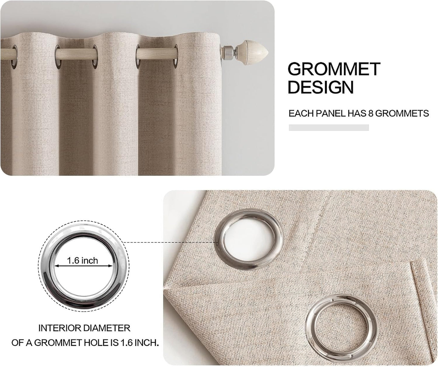 MIULEE 100% Blackout Linen Textured Curtains for Bedroom Solid Thermal Insulated Natural Beige Grommet Room Darkening Curtains & Drapes Luxury Decor for Living Room Nursery 52 x 132 Inch (2 Panels)