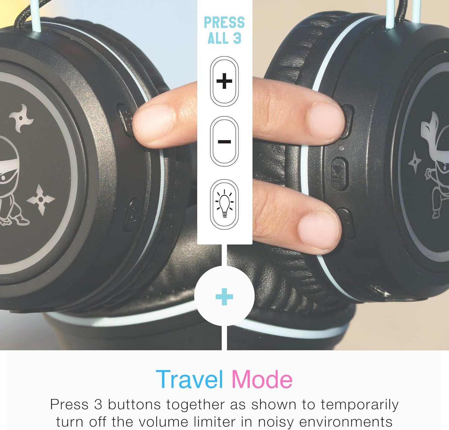 MEE audio KidJamz KJ55BT Bluetooth Wireless Safe Listening Headphones for Children with LED Lights, 85dB Volume Limiter, Microphone, & 40h Battery; Kids Headset for School/iPhone/iPad/Tablet (Black)