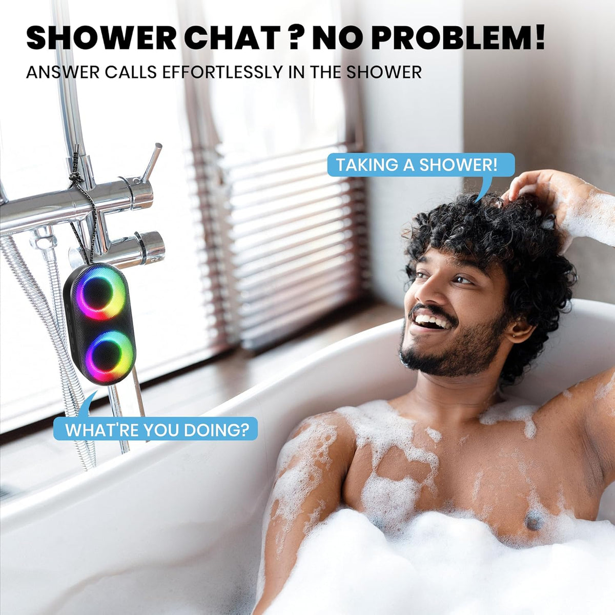 MIATONE Drum Shower Speaker with LED Lights, IPX7 Waterproof Bluetooth Speaker, 15W Loud Sound, Bluetooth 5.3, 24H Playtime, Portable Speaker for Bathroom, Shower, Pool, Beach, Teen Boys Girls Gifts