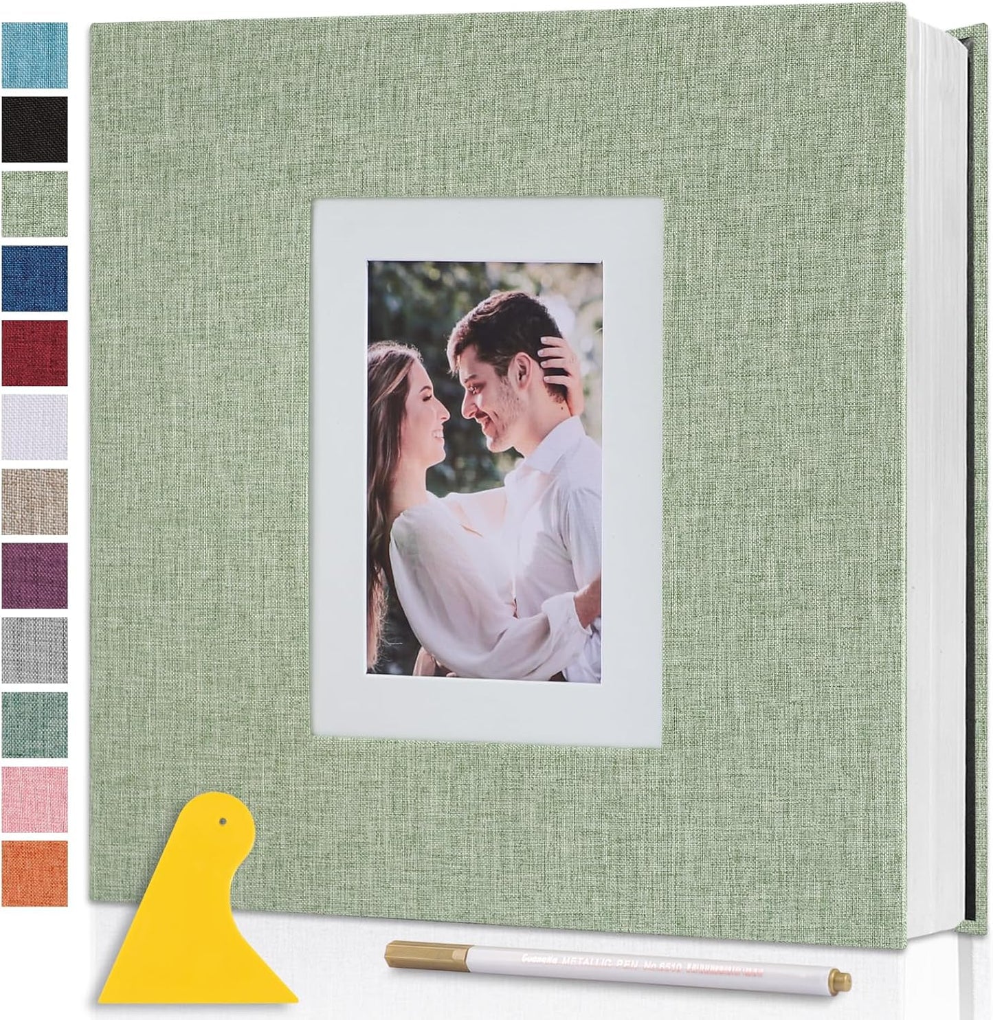 Photo Album Self Adhesive Pages Scrapbook Large Magnetic Photo Albums with Sticky Pages Scrapbooks for Wedding Baby for 4x6 5x7 8x10 Picture Photo Books 13.2x12.8 GrassGreen 60 Pages