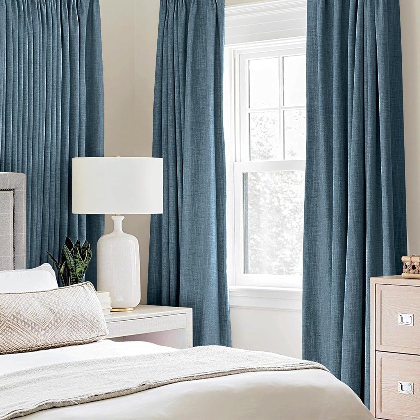 MIULEE Linen Texture Curtains for Bedroom Solid 100% Blackout Thermal Insulated Dusty Blue Curtains Grommet Room Darkening Curtains/Draperies for Living Room Nursery 52x108 Inch (2 Panels)