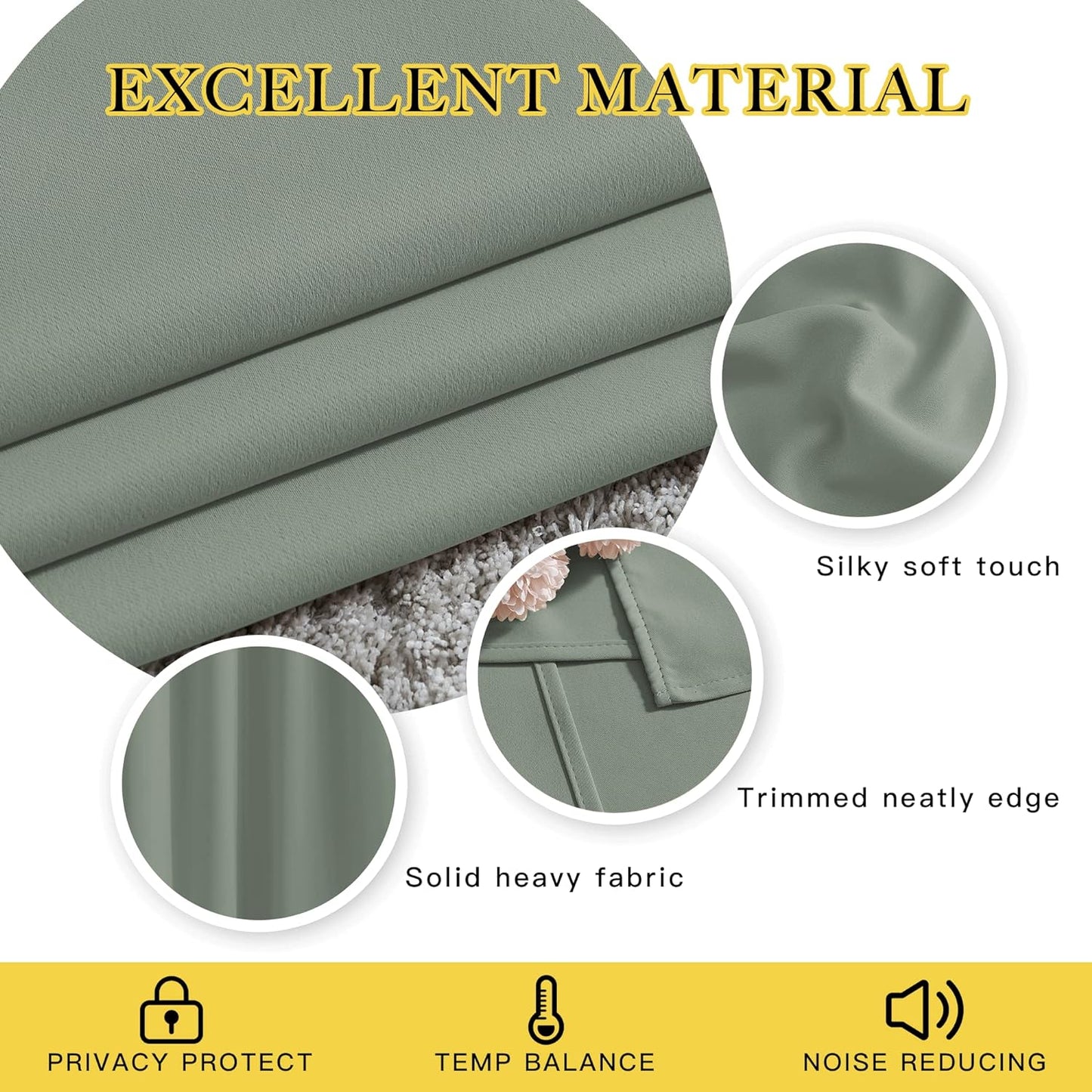 NICETOWN Short Blackout Sage Green Curtains for Bedroom - Energy Saving Thermal Insulated Solid Grommet Room Darkening Small Window Treatments for Kitchen/Cafe, 2 Panels, W34 x L50