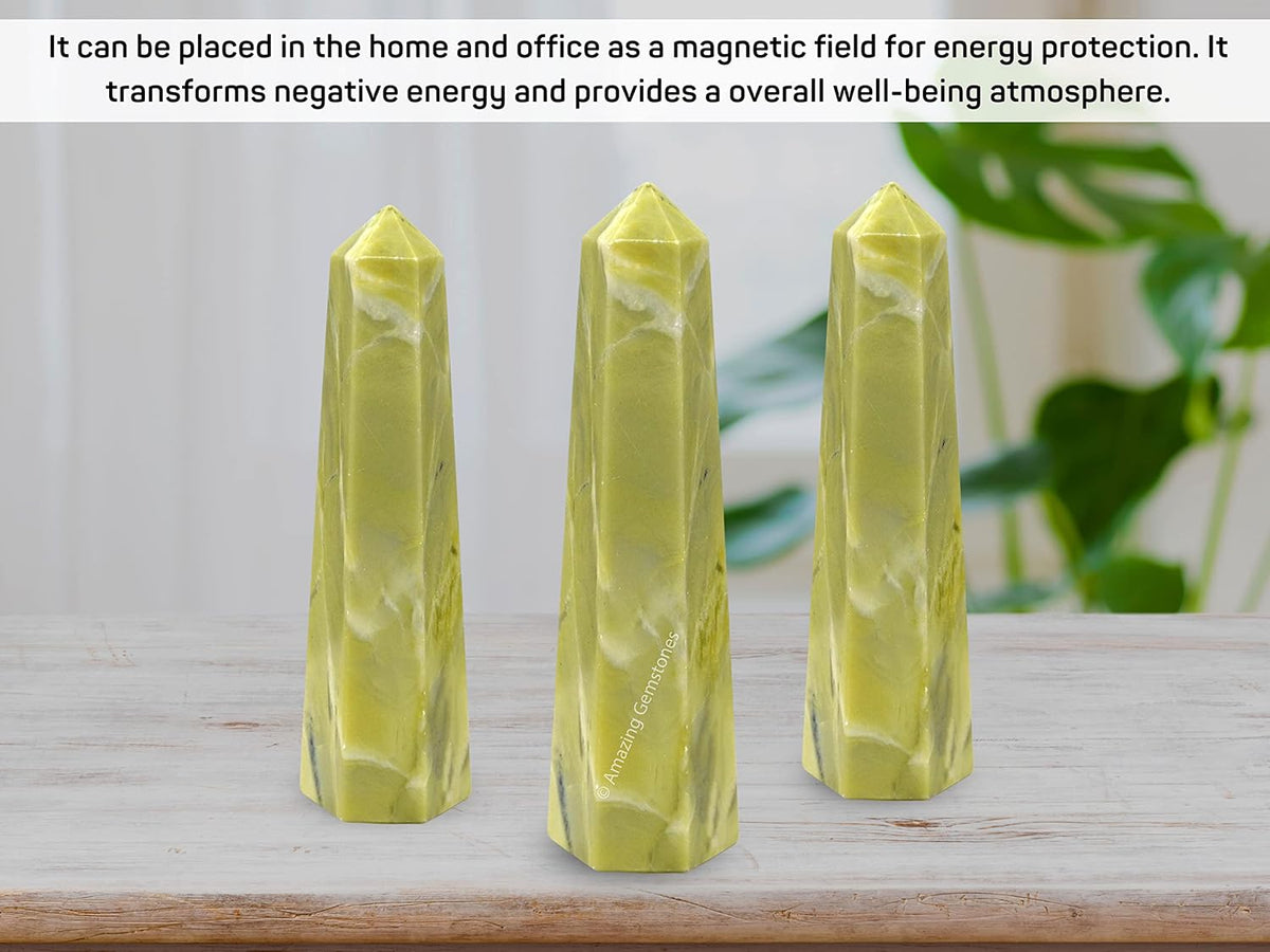 Amazing Gemstone Serpentine Crystal Towers - Natural Healing Crystal Point Obelisk for Reiki Healing and Crystal Grid (3 Inch)