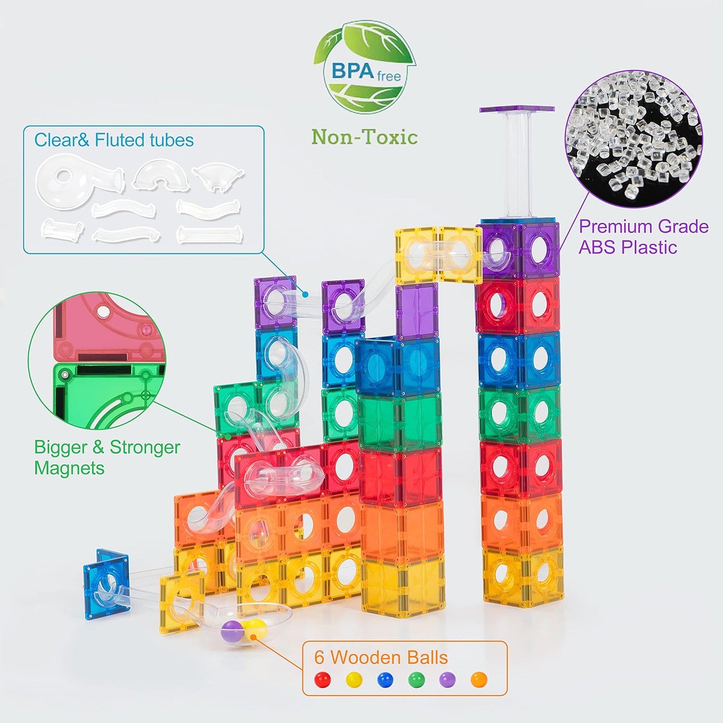 120PCS Premium MagneticTiles Marble Run, MagnetTiles, STEM AUTHENTICATED, Magnetic Blocks, Magnetic Building Blocks, Magnets for Kids, MagneticTile Toy, Boys Girls Age 3 4 5 6 7 8