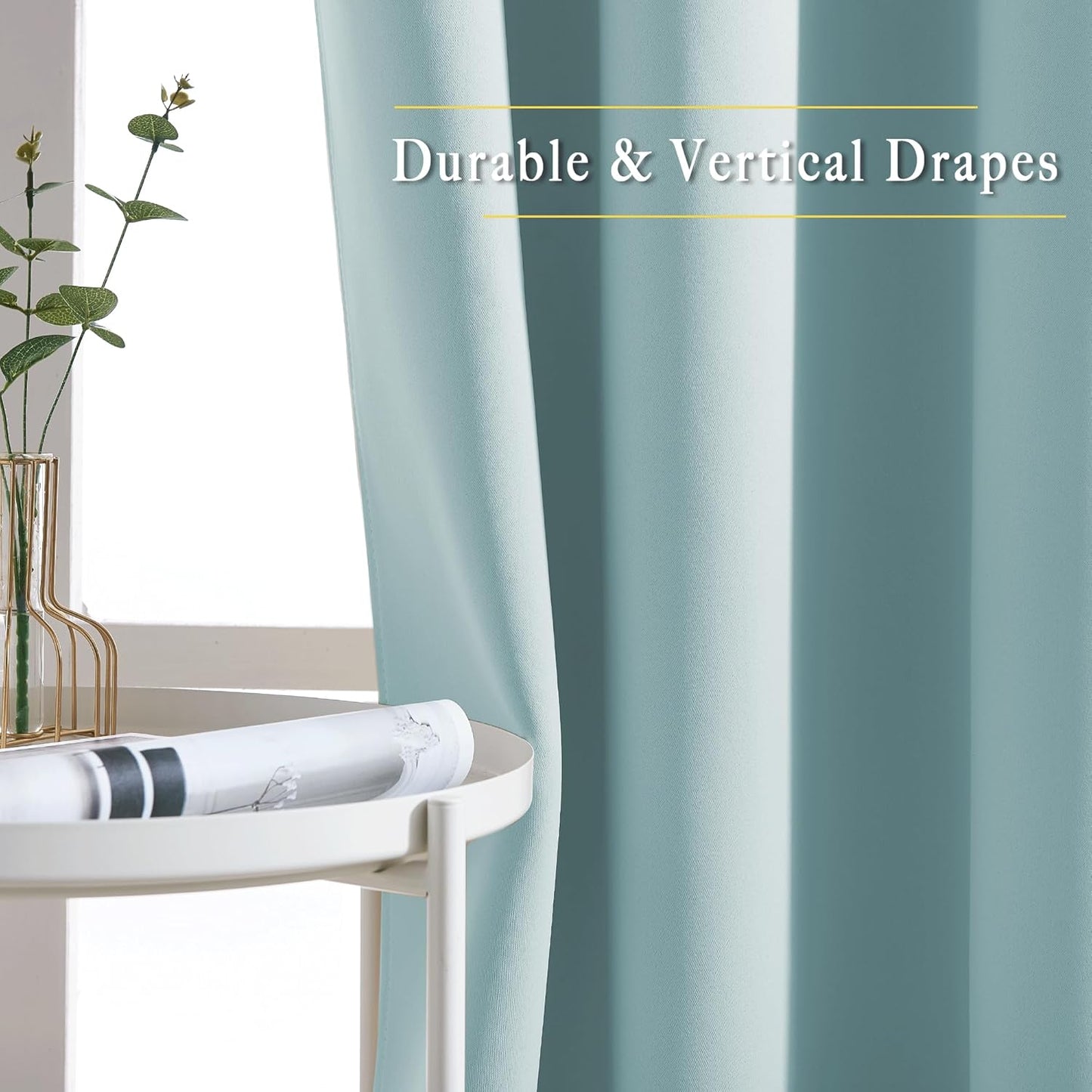 NICETOWN Sky Blue Curtains for Kids Room - Triple Weave Microfiber Home Thermal Insulated Solid Ring Top Blackout Panels/Drapes for Bedroom(Sky Blue, Set of 2, 52 x 95 Inch)