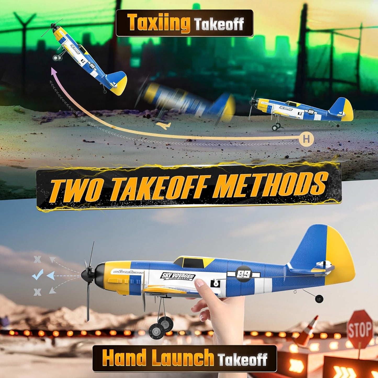 BEZGAR HQ089 RC Plane, Drones for Kids, 6-axis Gyro Remote Control Airplane, RC Helicopter, Easy Control for Beginners Toys with Colorful LED Navigation Lights