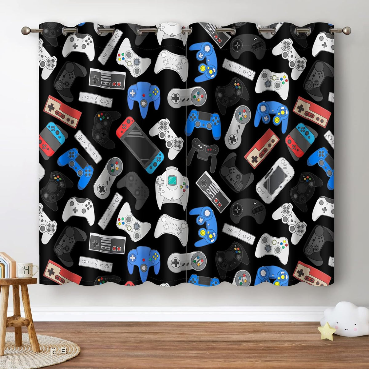 Jekeno Game Controller Blackout Curtains for Kids Boys Teens Bedroom Colorful Video Game Gamer Gaming Gamepad Decor for Home Living Room Grommet Window Drapes 2 Panel Set, 42"x84"