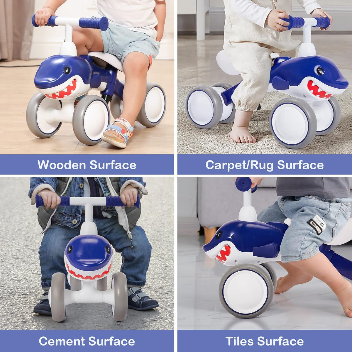 Baby Balance Bikes Seat Adjustable Toddler Riding Toy for 1 + Year Old Boys Girls, 12-48 Months Baby's First Bike First Birthday Blue Shark