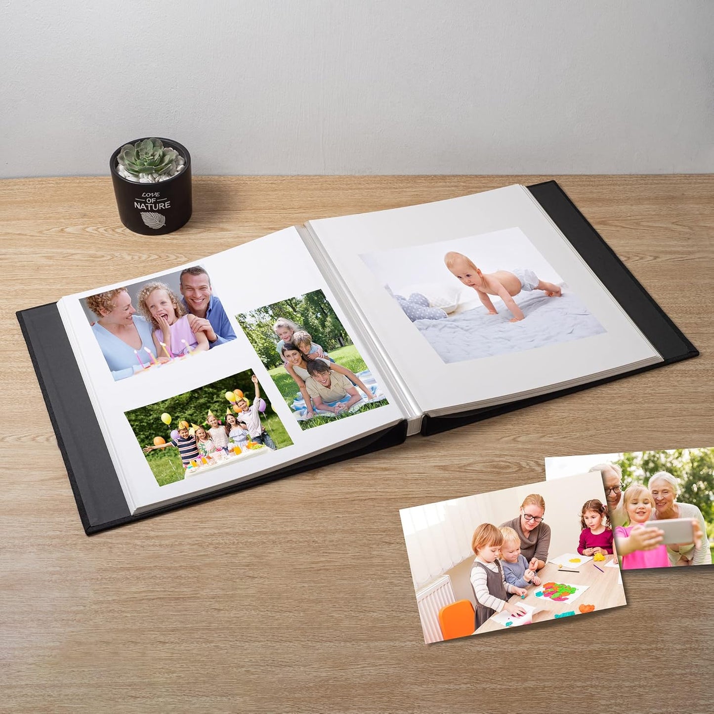 Large Photo Album Self Adhesive Scrapbook Album for 4×6 5×7 8×10 Pictures DIY Magnetic Linen Cover Album 60 Pages for Family Wedding Gifts with Metal Pen and Plastic Board