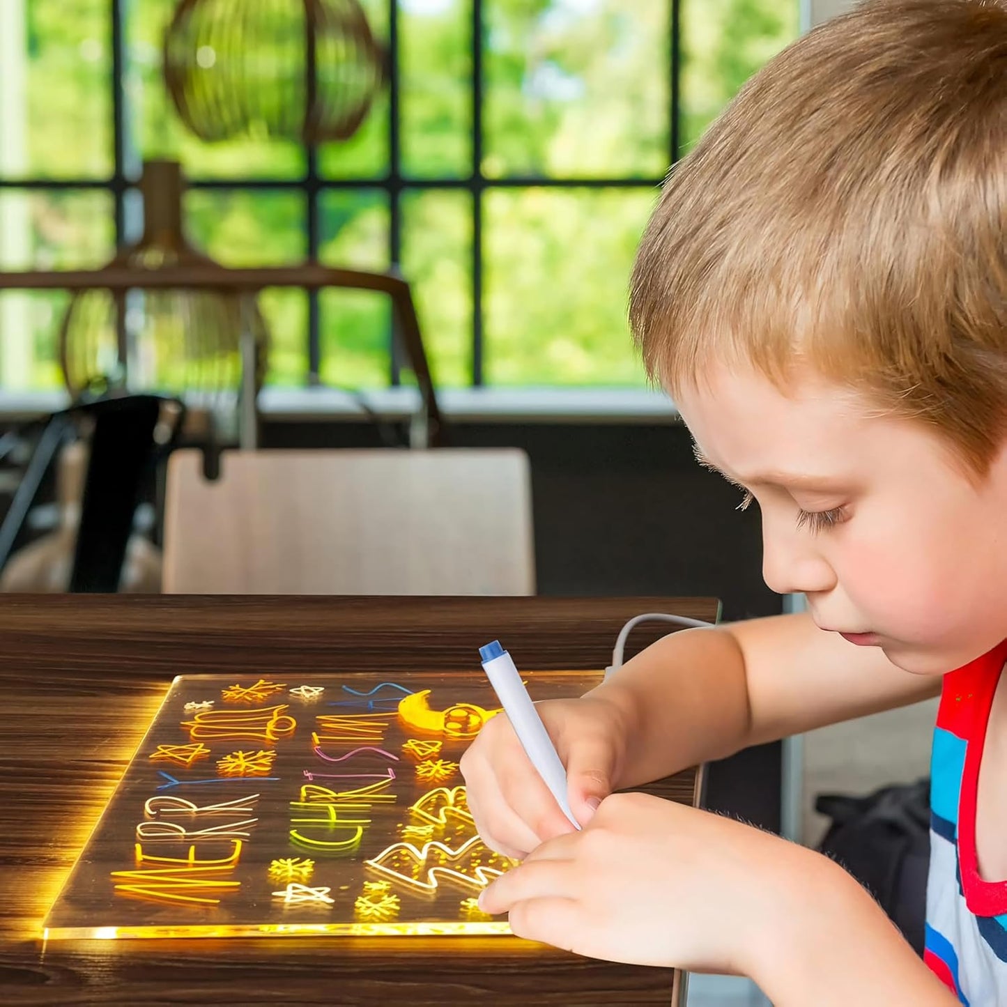 Small Acrylic Dry Erase Board with Light Light up Drawing Board with Stand as a Glow Memo LED Letter Message Board Note Glass Led Board White Board with 7 Pen for Office School Home (Small)