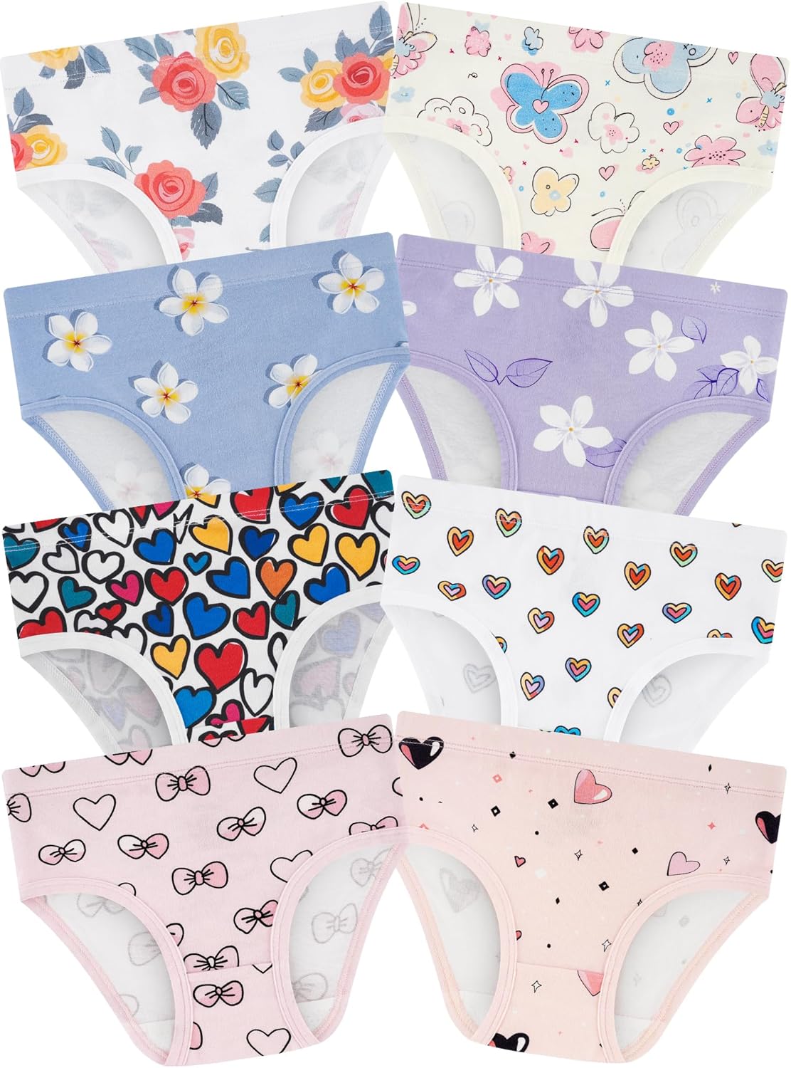 Girls' Underwear,Soft Cotton Tagless Panties for Toddlers' & Little Kids Comfort,Breathable Briefs,8-Pack