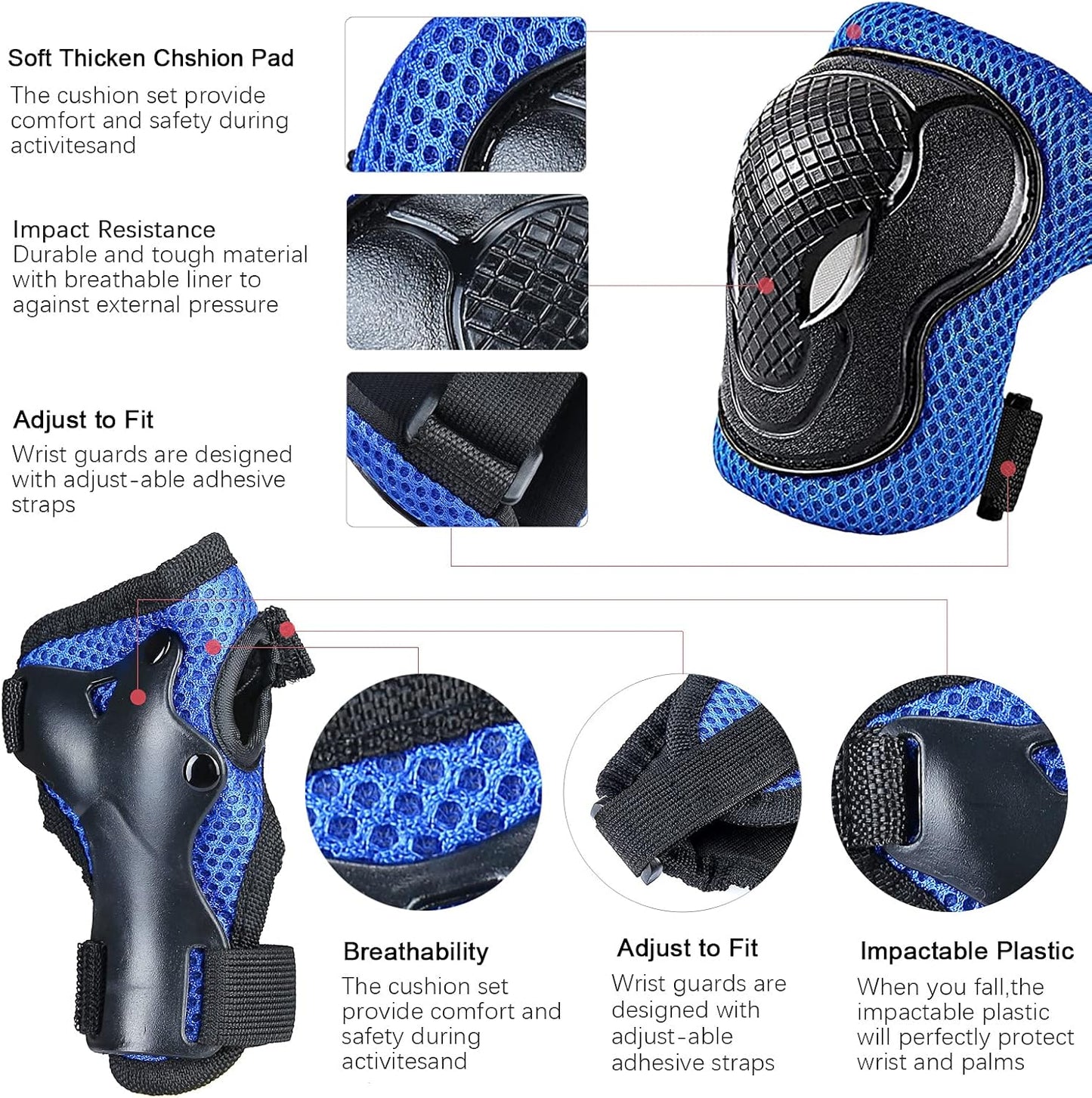 Adjustable Kids Bike Helmet with Knee Pads Elbow Pads Wrist Guards for Age 3-5-8-14+ Youth/Teens,Ventilation Multi-Sport Scooter Roller Skate Rollerblading Skateboarding Climbing Cycling