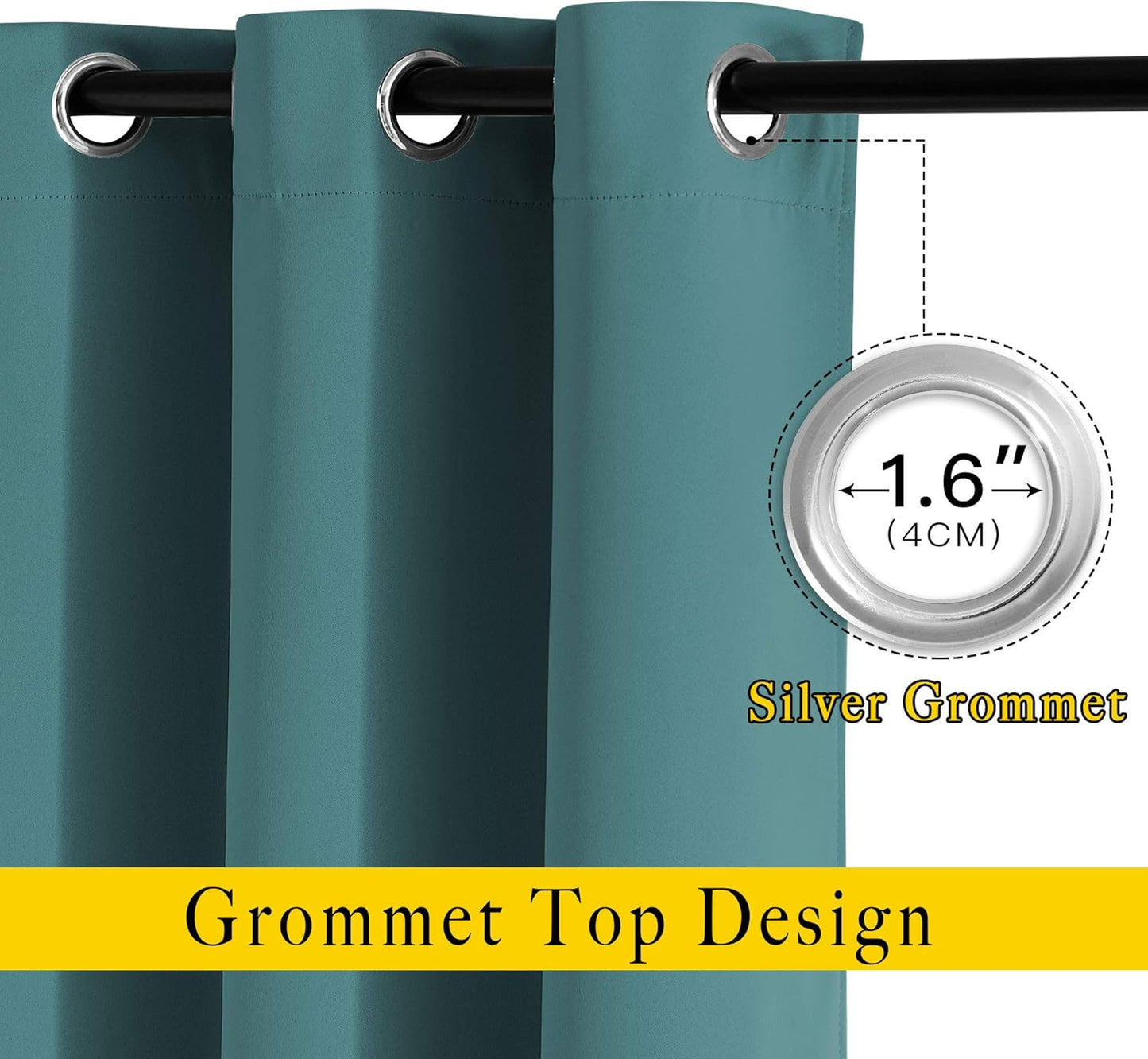 NICETOWN Insulated Curtains Blackout Draperies - Triple Weave Thermal Insulated Solid Ring Top Blackout Panels/Drapes for Bedroom(Sea Teal, Set of 2, 52 x 45 Inch)