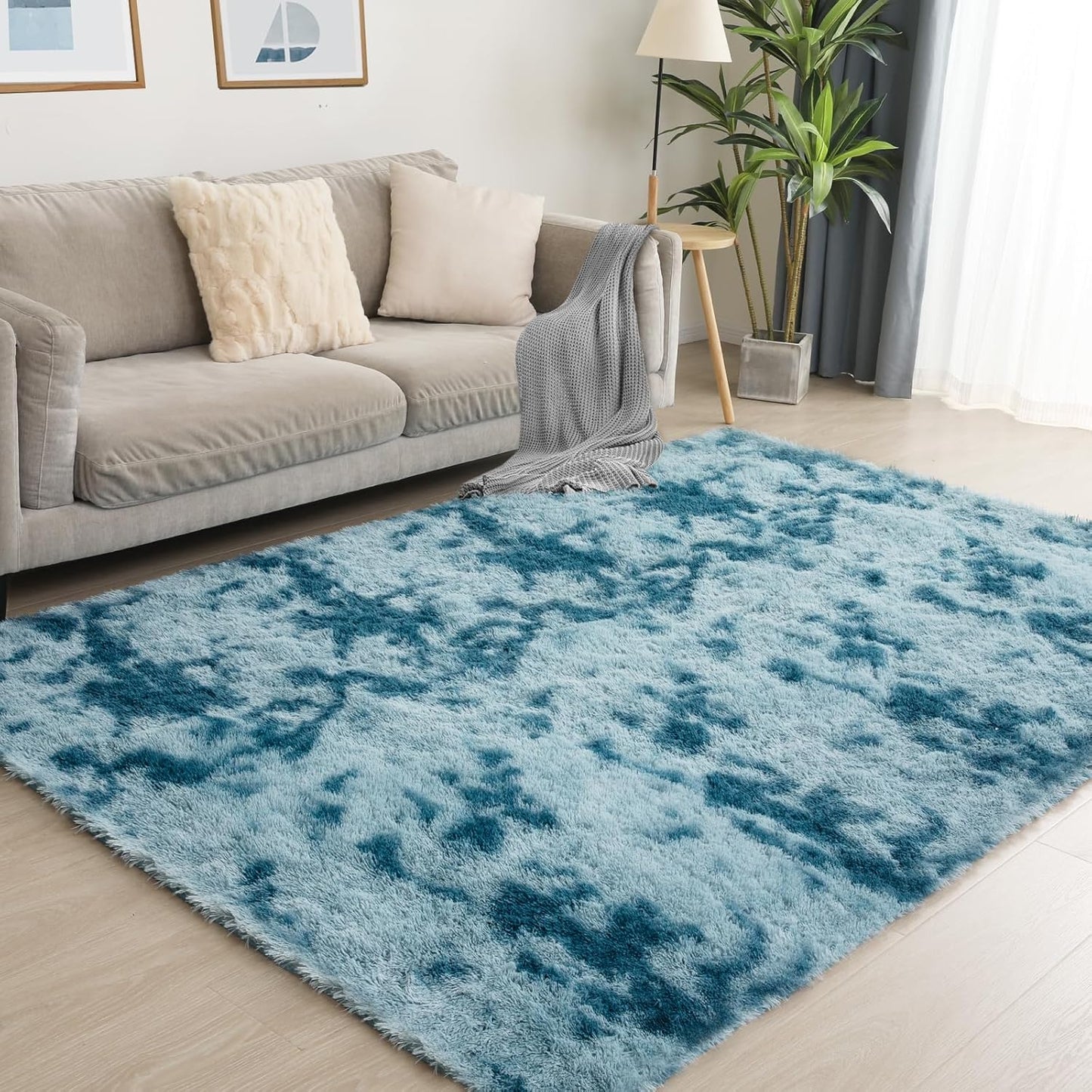 Luxury Area Rug, 6x9 Rugs for Living Room, Ultra Soft Rugs for Bedroom, Non-Slip Indoor Carpet for Nursery, Kids Room, Playroom, Home Decor, Tie-Dyed Blue