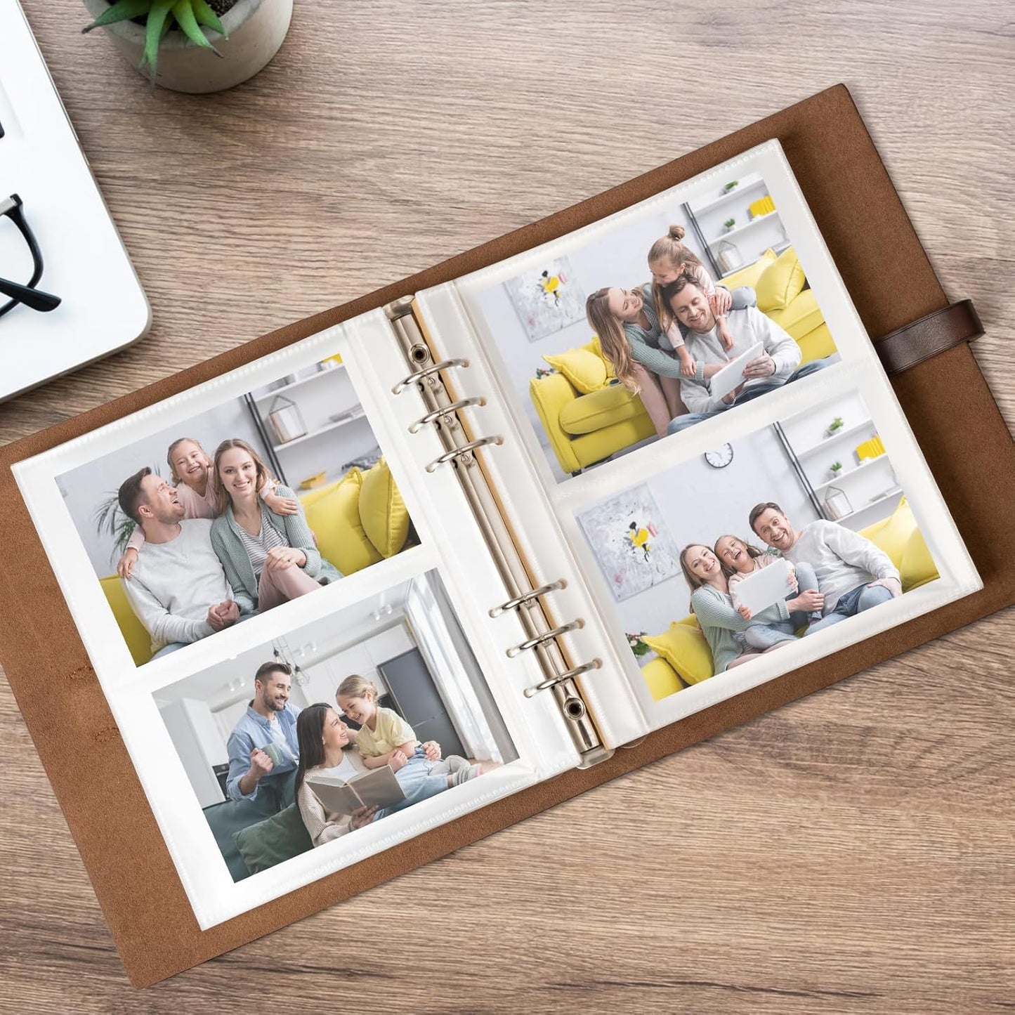 Photo Album 4x6 200 Photos, Genuine Leather Photo Albums with Writing Space with 30 Writing Paper, Travel Family Wedding Kids Graduation Ultrasound Baby Picture Album Scrapbook Photo Album (MOON)