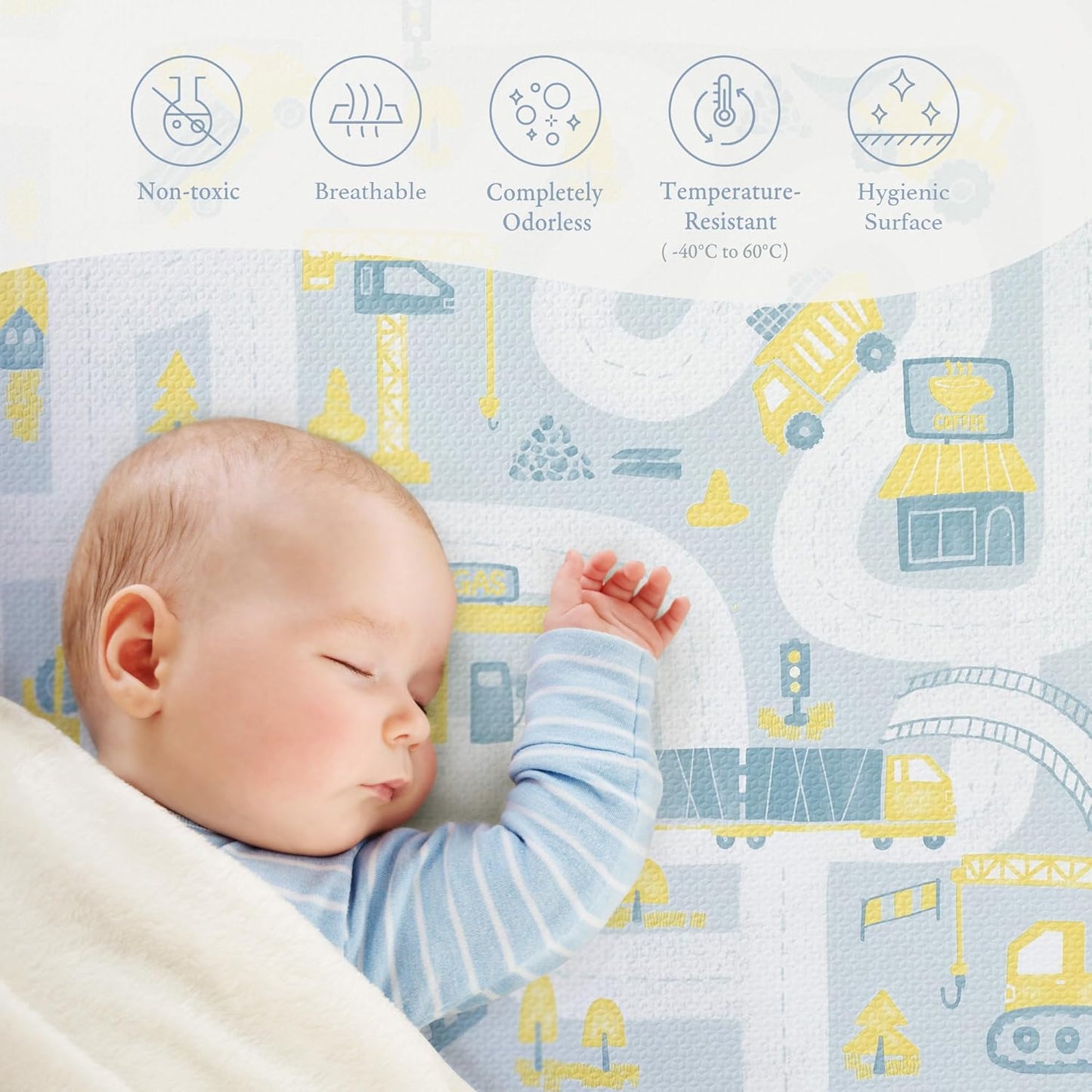 Premium Baby Foam Play Mats -Stylish Floor & Exercise Puzzle Mat for Toddlers & Kids- 6 Soft, Non-Toxic, Odorless, Peel-resistant Foam Tiles -6ft x 4ft -1"inch Extra-Thick, Pastel Blue Gray