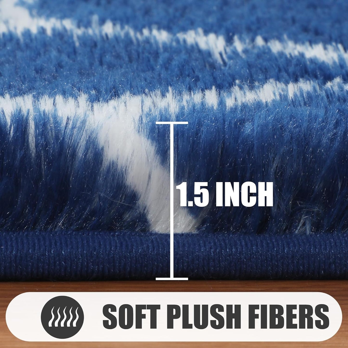 ONASAR Area Rugs for Bedroom Living Room, Washable 4x6 Fluffy Navy Blue and White Throw Rug for Home Decor, Geometric Soft Shaggy Plush Floor Carpet for Kids Girls Boys Teen Nursery Dorm Office