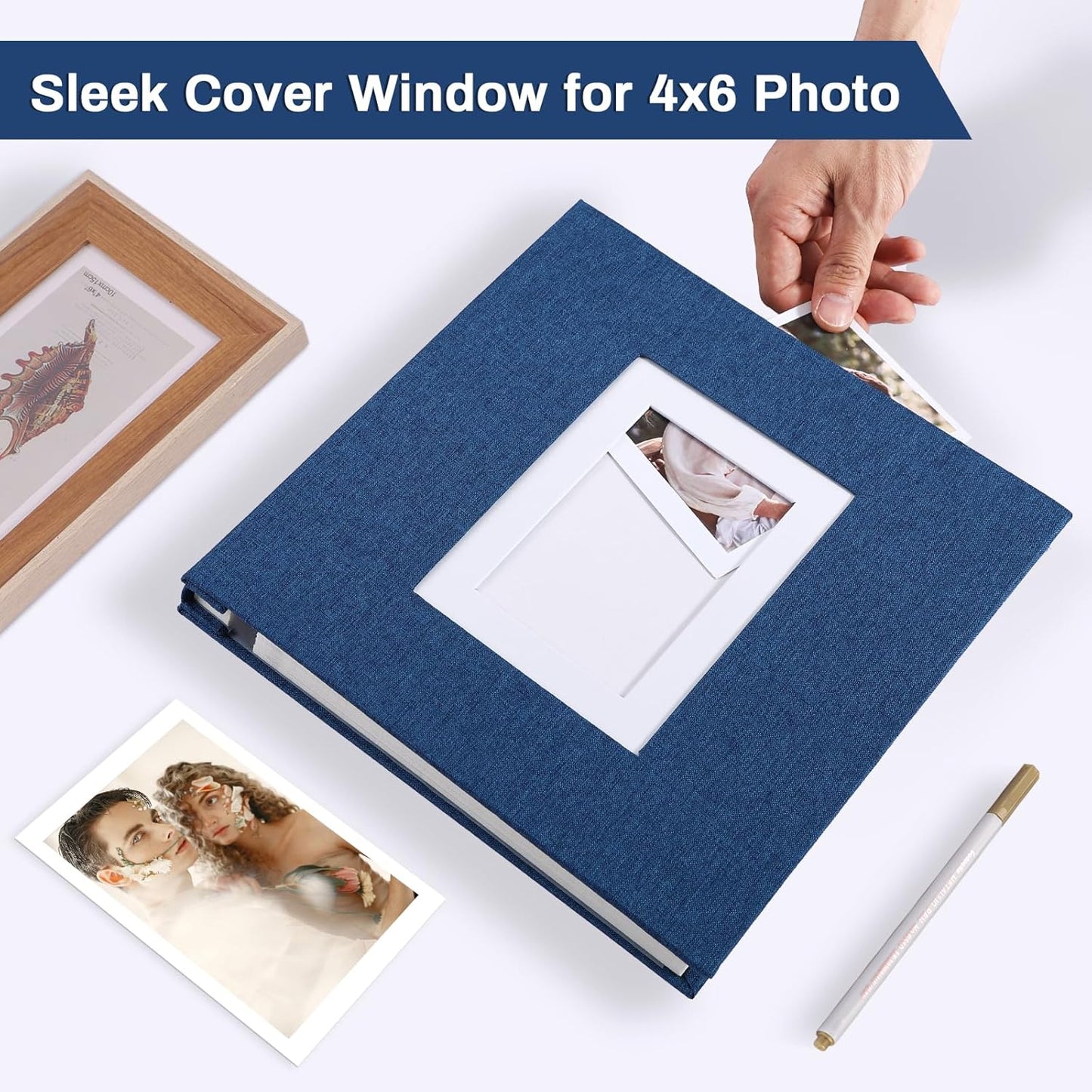 Photo Album Self Adhesive Pages Scrapbook Large Magnetic Photo Albums with Sticky Pages Scrapbooks for Wedding Baby for 4x6 5x7 8x10 Picture Photo Books 13.2x12.8 Blue 60 Pages
