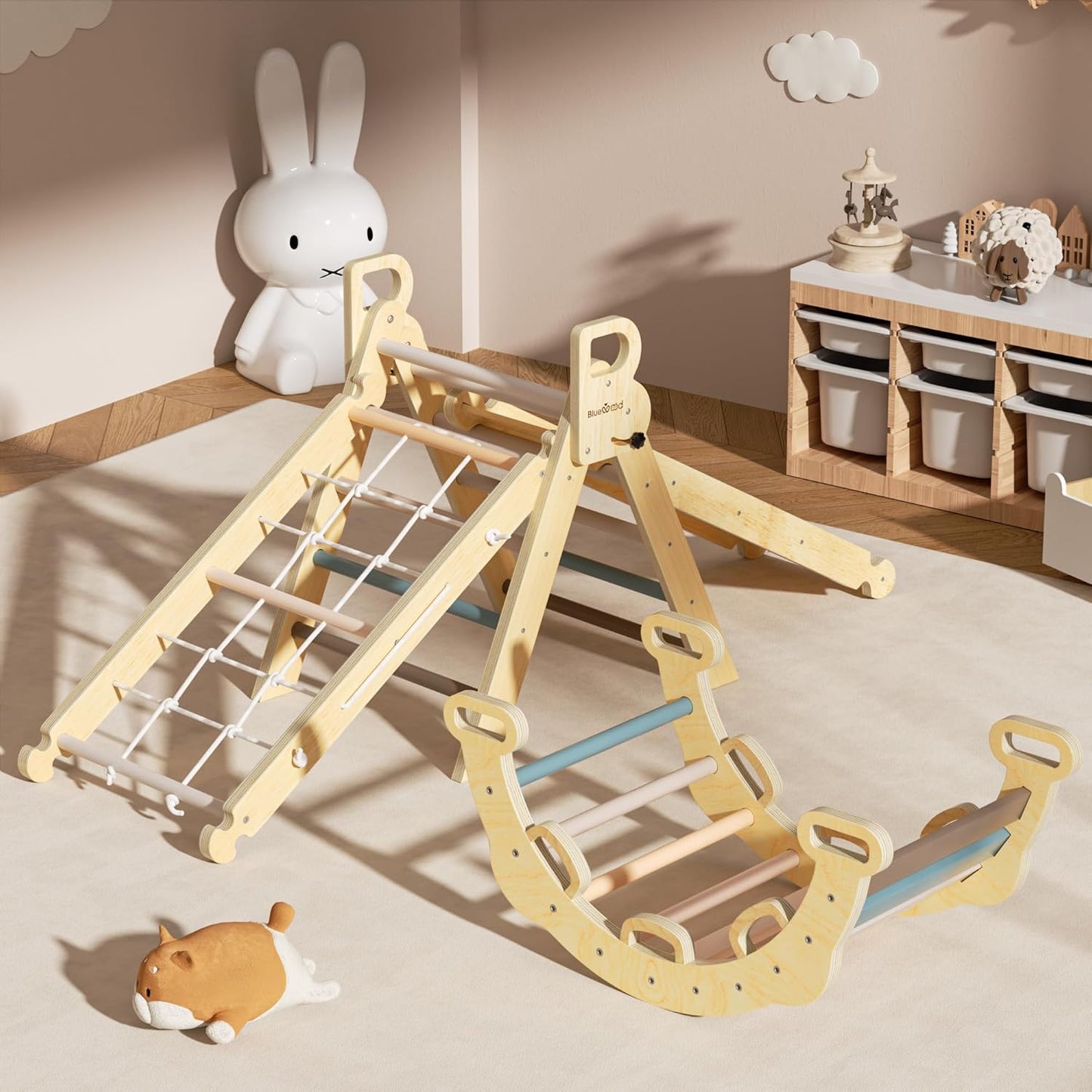 BlueWood 2025 8-in-1 Pikler Triangle Climbing Set Toddler Toys Indoor Baby Jungle Gym Climber Playground for Kids - Mauve Pink