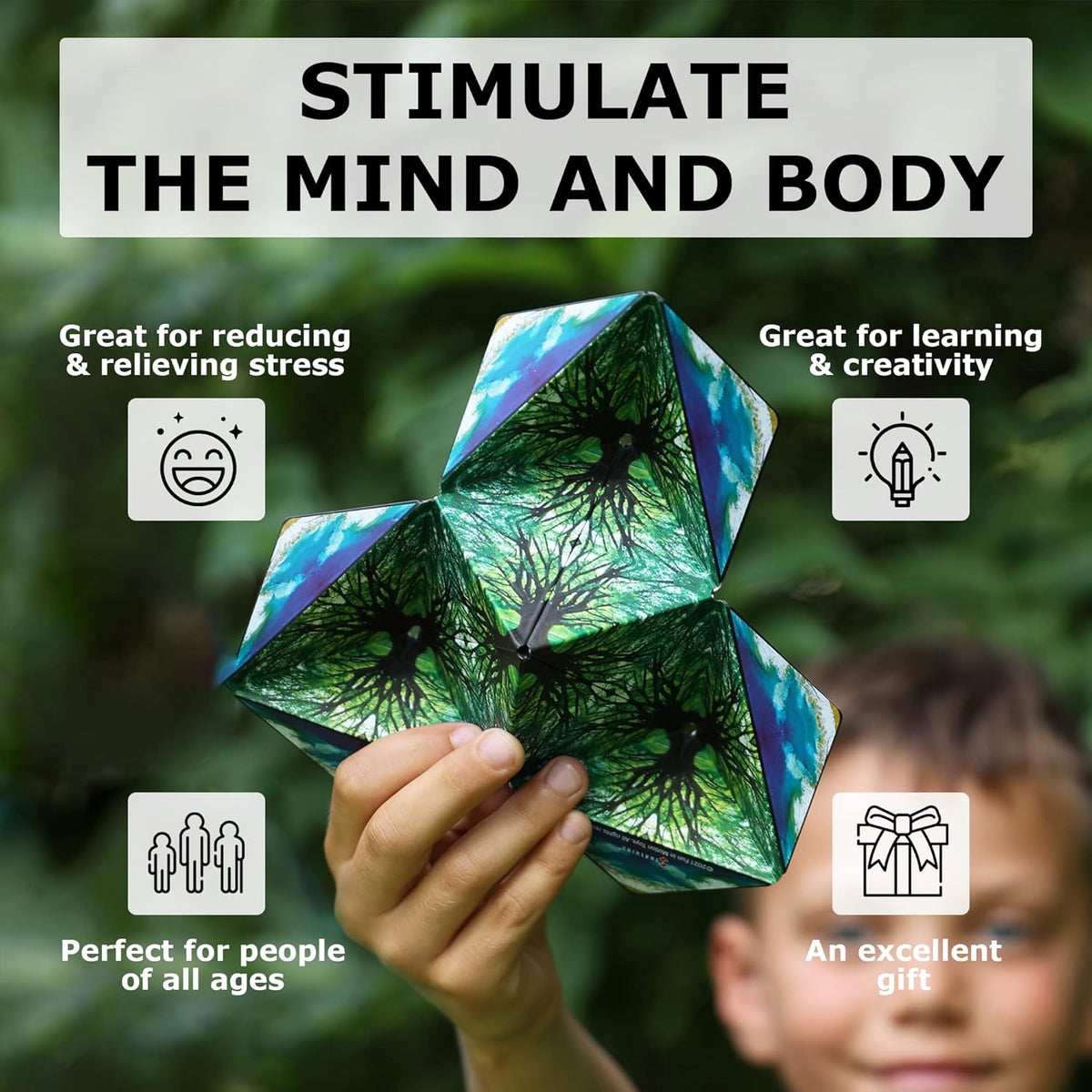 Shashibo Shape Shifting Box - Award-Winning Fidget Toy w/ 36 Rare Earth Magnets - Fidget Cube Transforms Into Over 70 Shapes, Sensory Toy Gift for Kids, Teens, and Adults (Blue Planet)