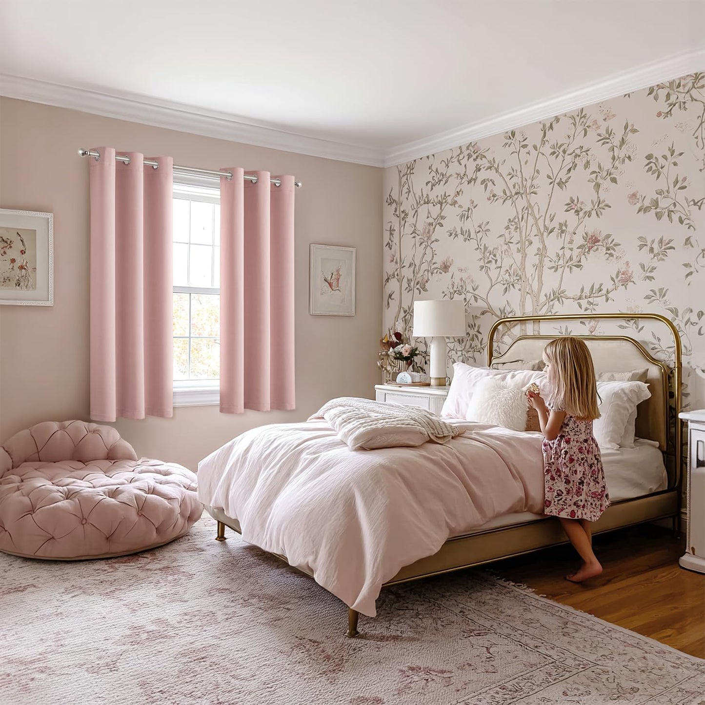 MIULEE Baby Pink Blackout Curtains for Girls Bedroom Living Room 64 Inches Long 2 Panels, Nursery Thermal Insulated Room Darkening Drapes Solid Grommet Top Noise Reducing Window Curtains 40x64 Inch