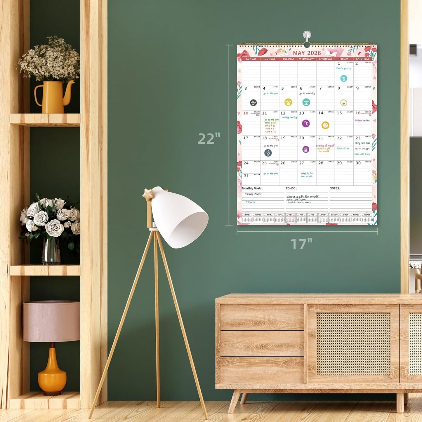 Wall Calendar 2025-2026 Large with Spiral Bound, 18 Month Big Calendar from Jul 2025 to Dec 2026, Vertical Large Monthly Desk Calendar 2025-2026 for Wall, Calendario 2026 (17"x22")