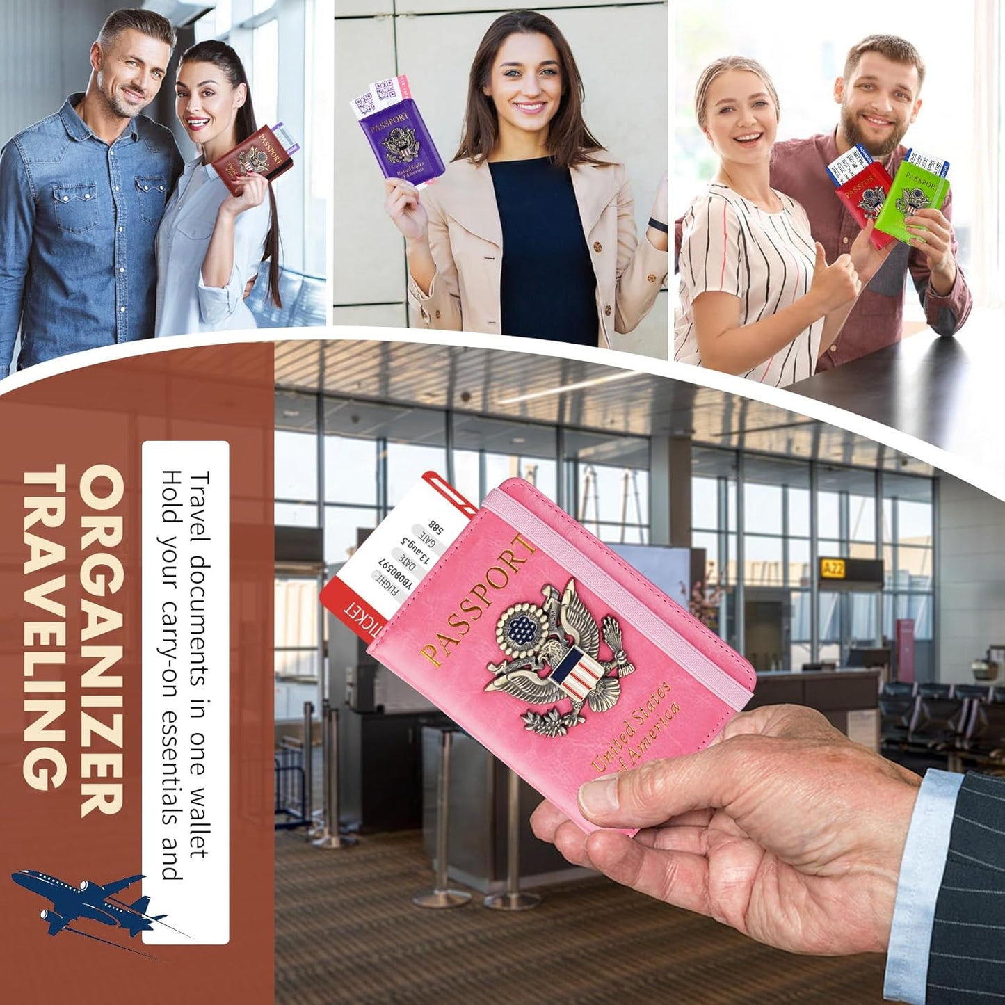 Passport Holder Cover Travel Wallet RFID Blocking Passport Wallets Family Organization Personalized Wallet Case for Men and Women Travel Must Haves (Pink)