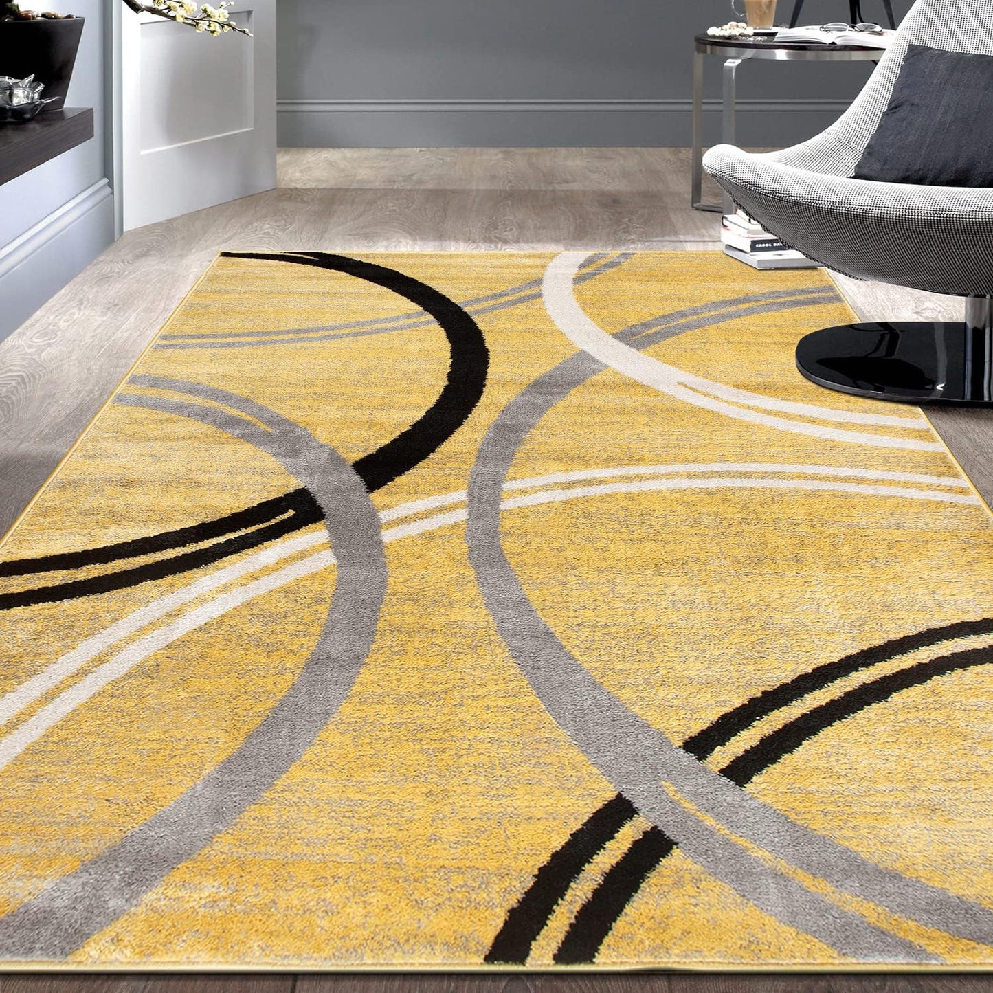 Rugshop Modern Wavy Circles Design Area Rug 9' x 12' Yellow