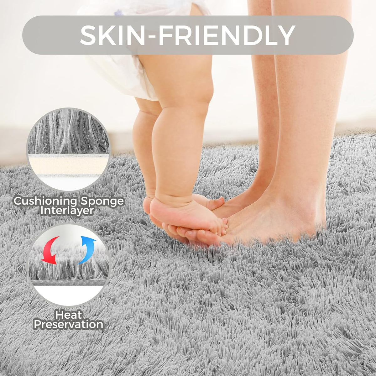 Ultra Soft Rug for Living Room, 4X6 Fluffy Shag Area Rug for Bedroom, Modern Shaggy Carpets Fuzzy Rug for Teens Dorm Nursery Home Decor Aesthetic, Upgrade Anti-Skid Durable, Light Grey